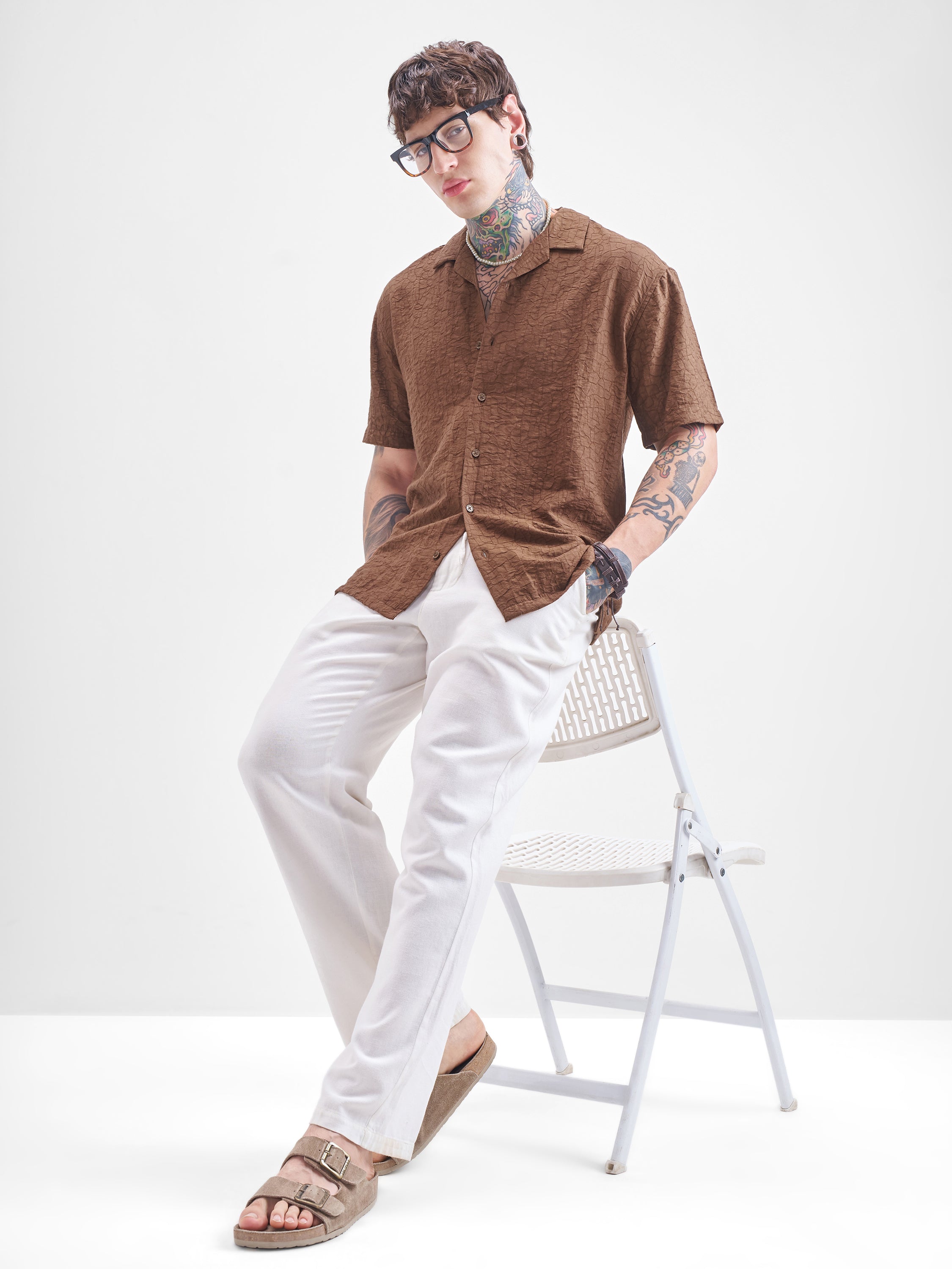Highlander Men Brown Crushed Relaxed Fit Casual Shirt - Brown - Image 2