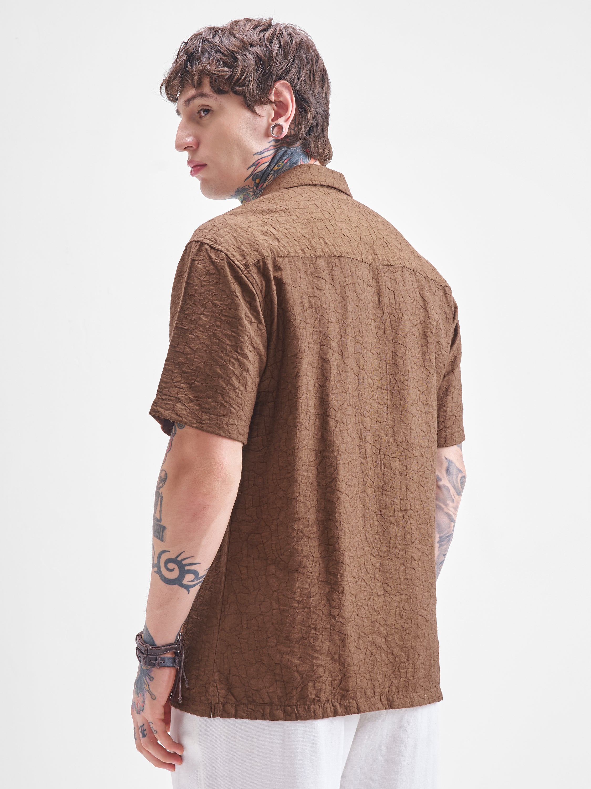 Highlander Men Brown Crushed Relaxed Fit Casual Shirt - Brown - Image 3