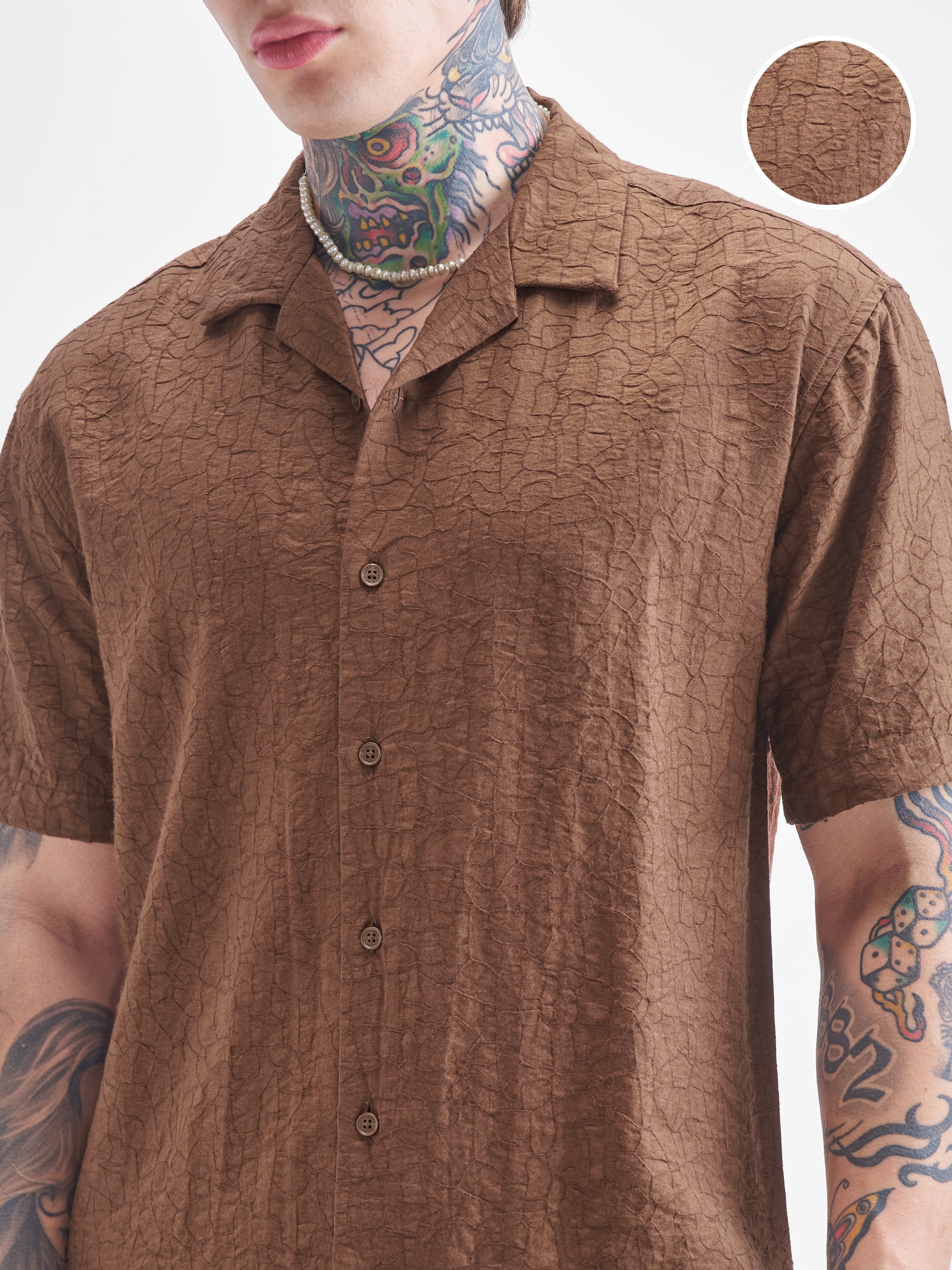 Highlander Men Brown Crushed Relaxed Fit Casual Shirt - Brown - Image 5