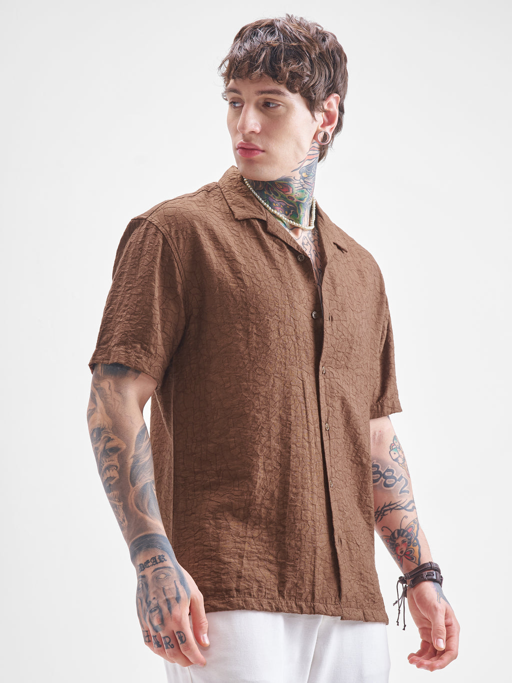 Highlander Men Brown Crushed Relaxed Fit Casual Shirt - Brown - Image 6