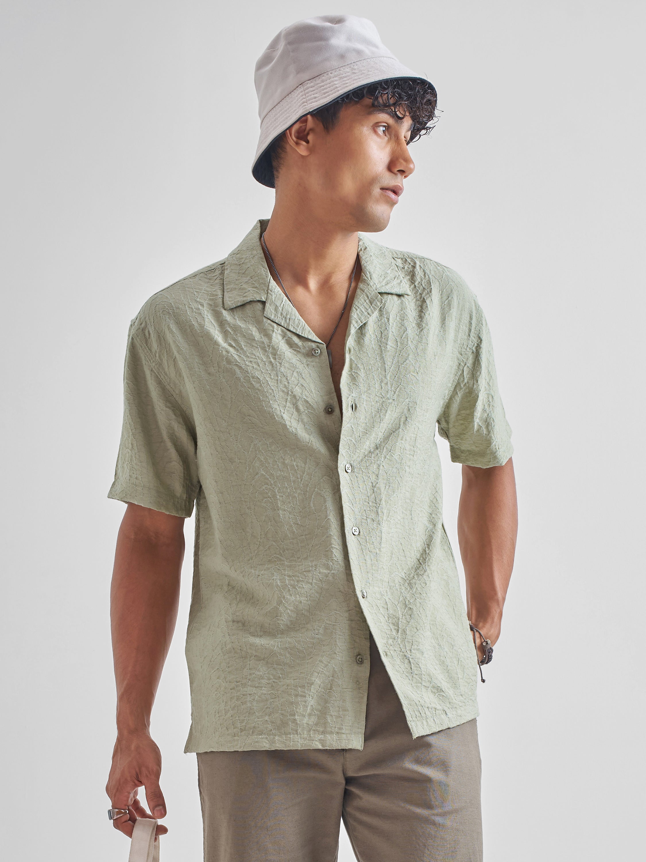 Highlander Men Green Self Design Relaxed Fit Casual Shirt - Green - Image 1