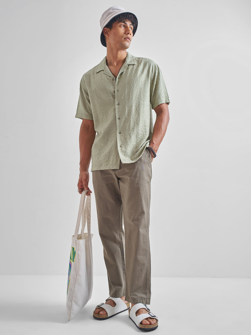 Highlander Men Green Self Design Relaxed Fit Casual Shirt - Green - Image 2