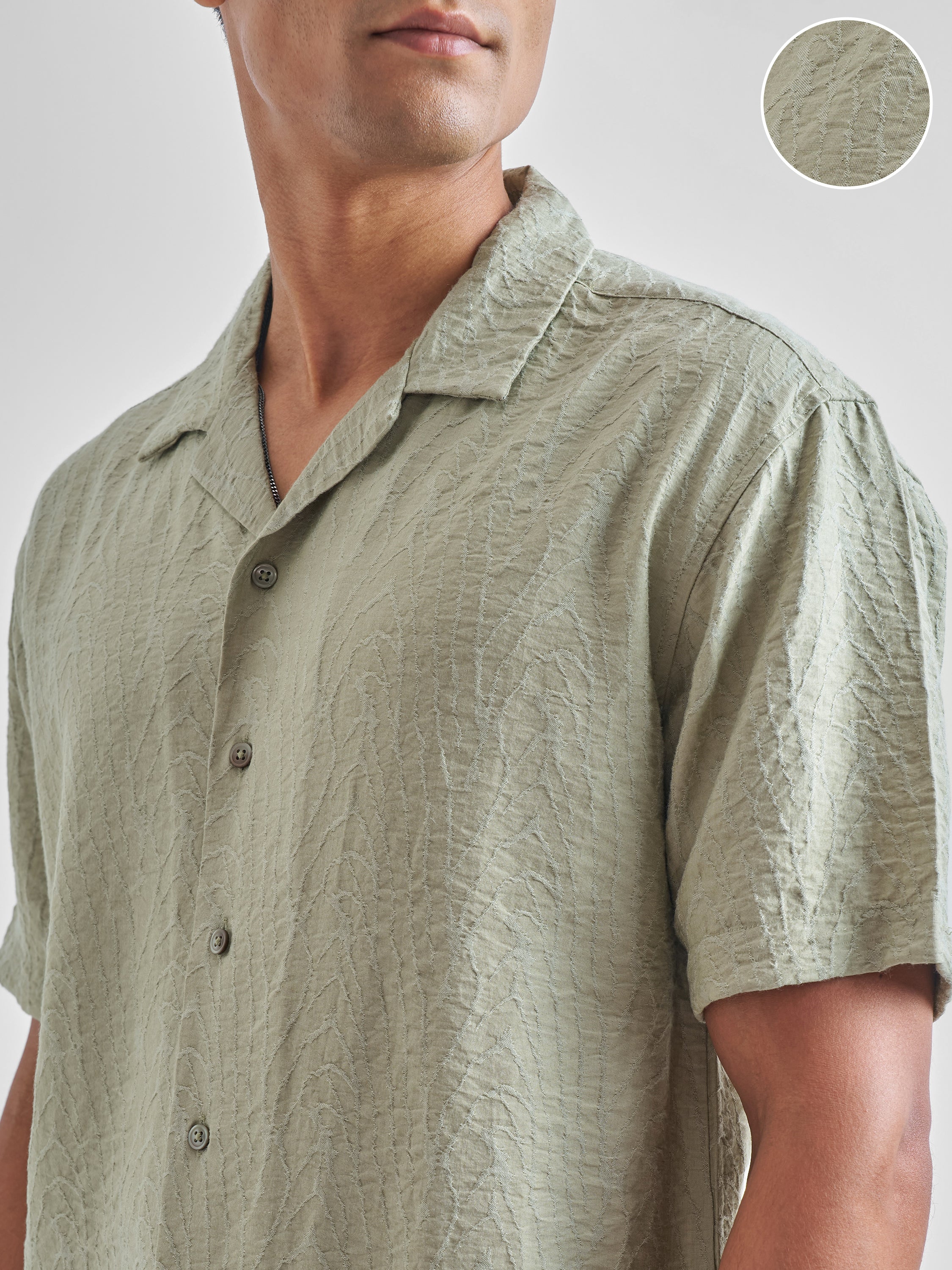 Highlander Men Green Self Design Relaxed Fit Casual Shirt - Green - Image 5
