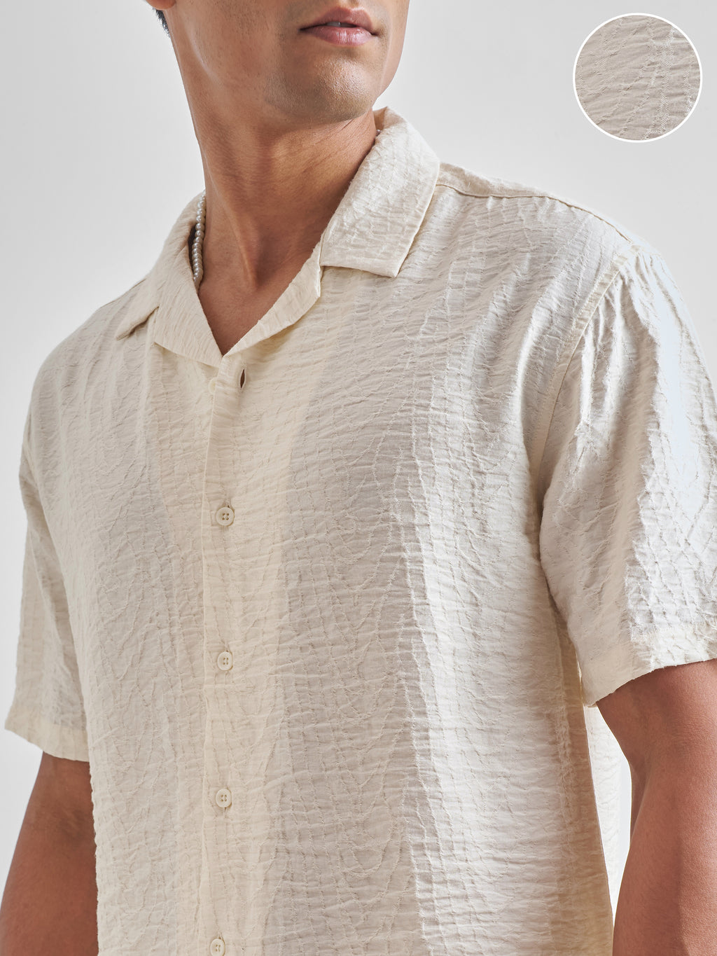 Highlander Men Cream Self Design Relaxed Fit Casual Shirt - Cream - Image 5