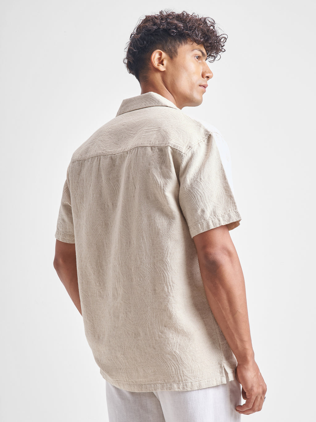 Highlander Men Beige Self Design Relaxed Fit Casual Shirt - Beige - Image 3