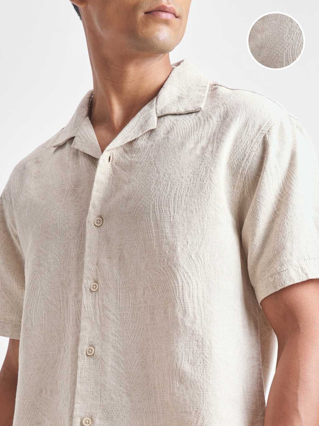 Highlander Men Beige Self Design Relaxed Fit Casual Shirt - Beige - Image 5