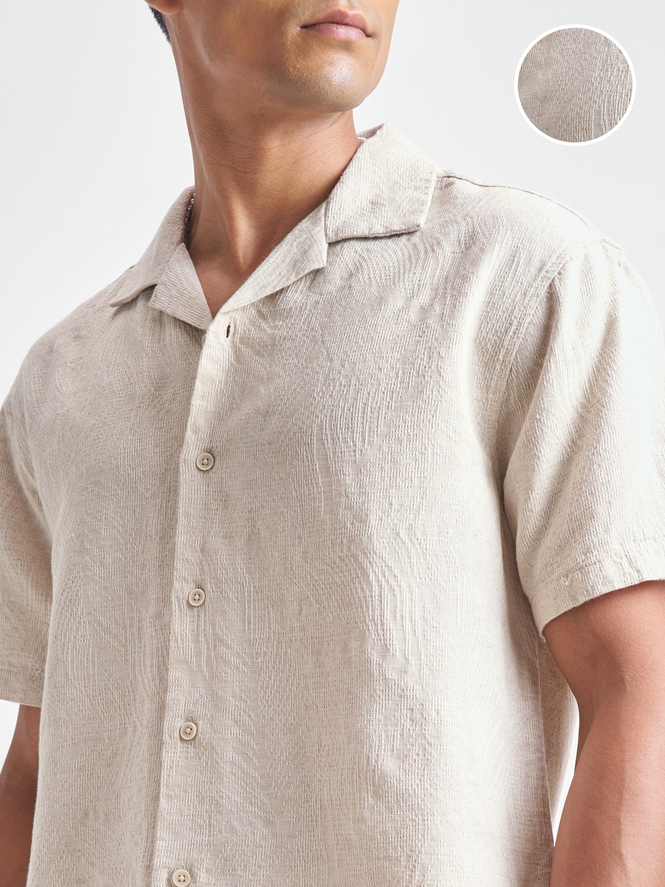 Highlander Men Beige Self Design Relaxed Fit Casual Shirt - Beige - Image 5