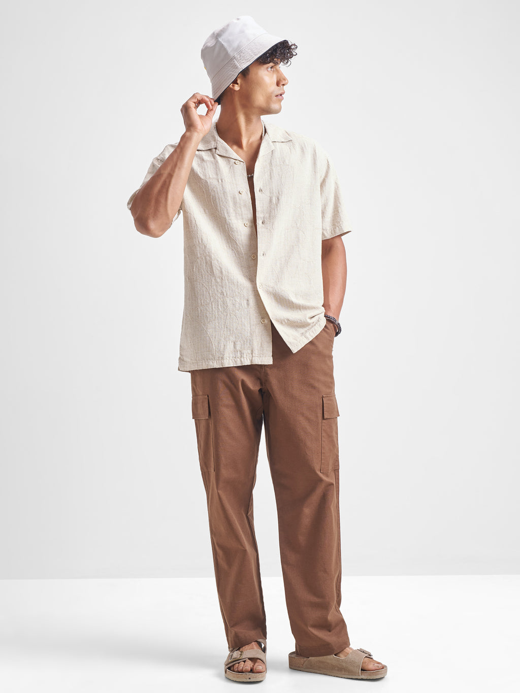 Highlander Men Beige Self Design Relaxed Fit Casual Shirt - Beige - Image 2