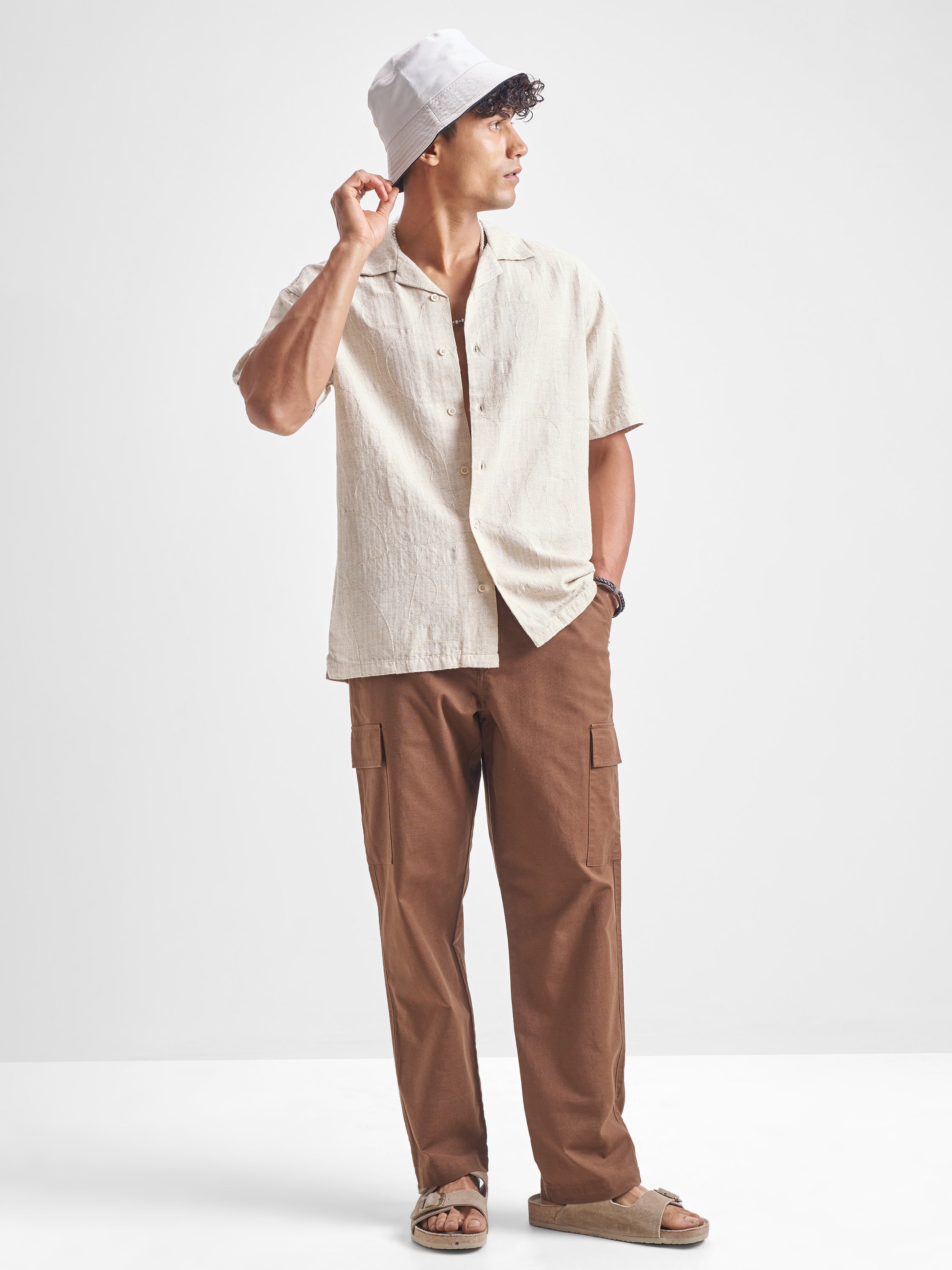 Highlander Men Beige Self Design Relaxed Fit Casual Shirt - Beige - Image 2