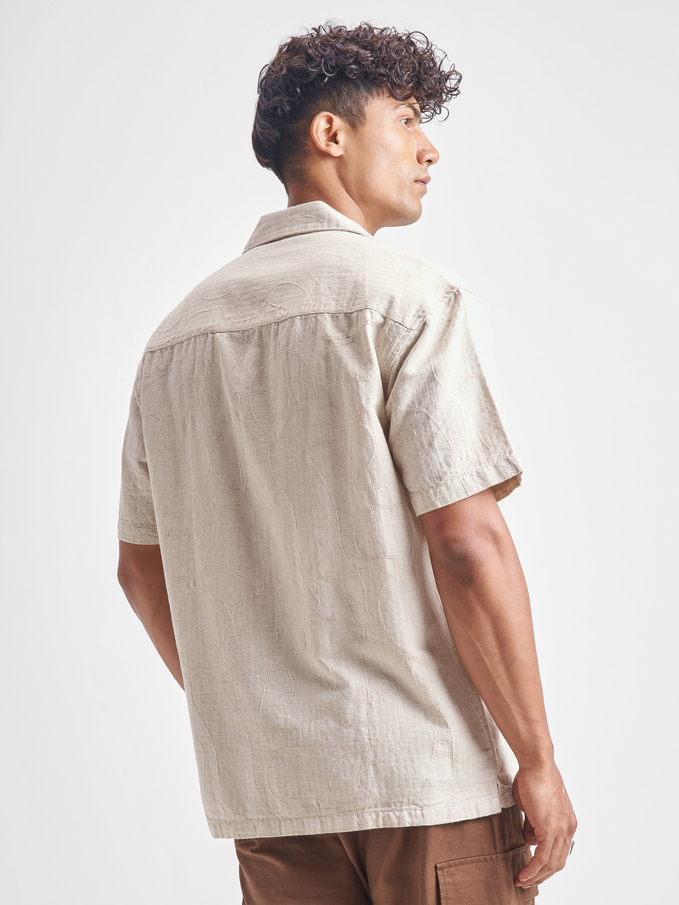 Highlander Men Beige Self Design Relaxed Fit Casual Shirt - Beige - Image 3