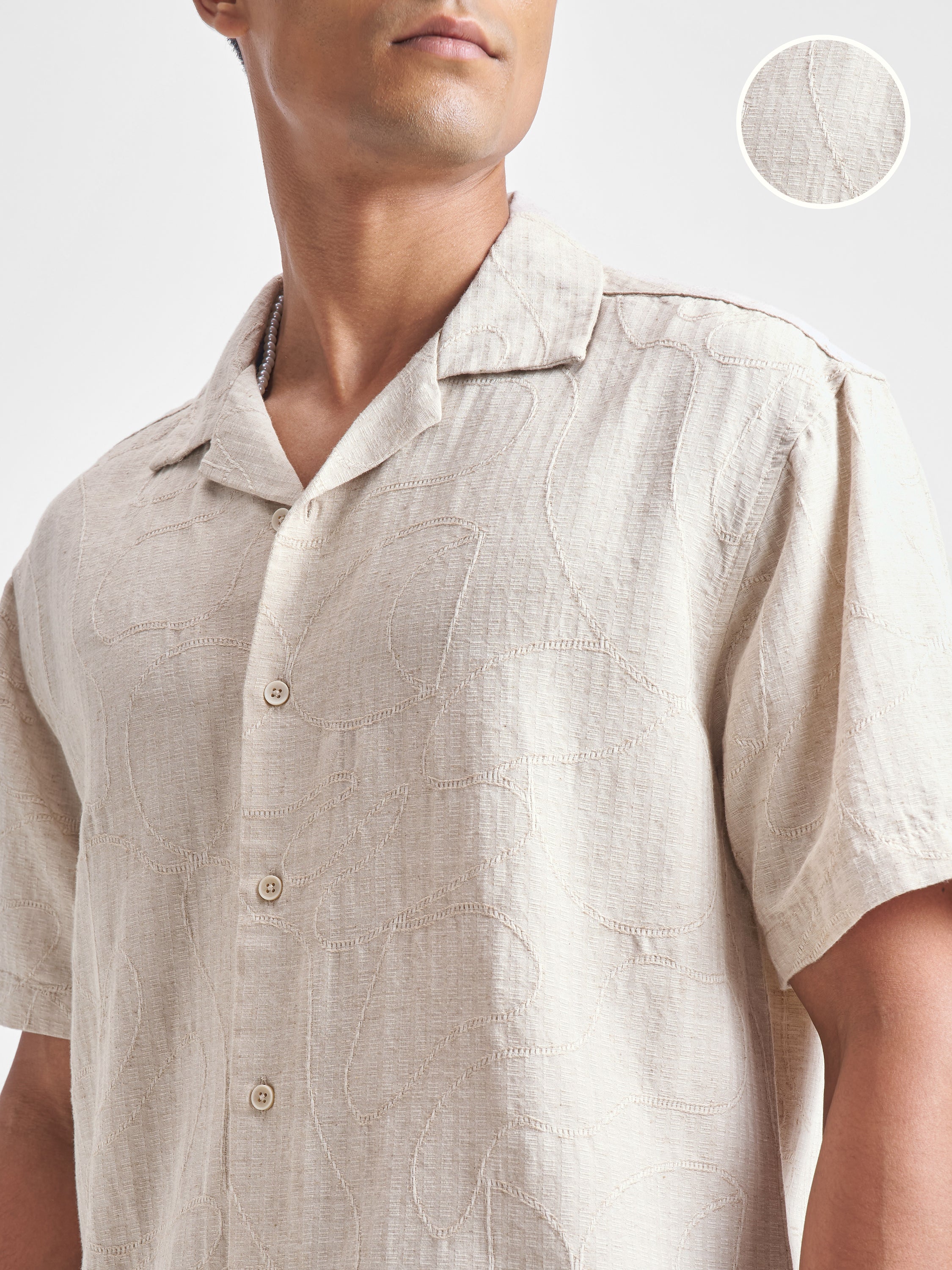Highlander Men Beige Self Design Relaxed Fit Casual Shirt - Beige - Image 5