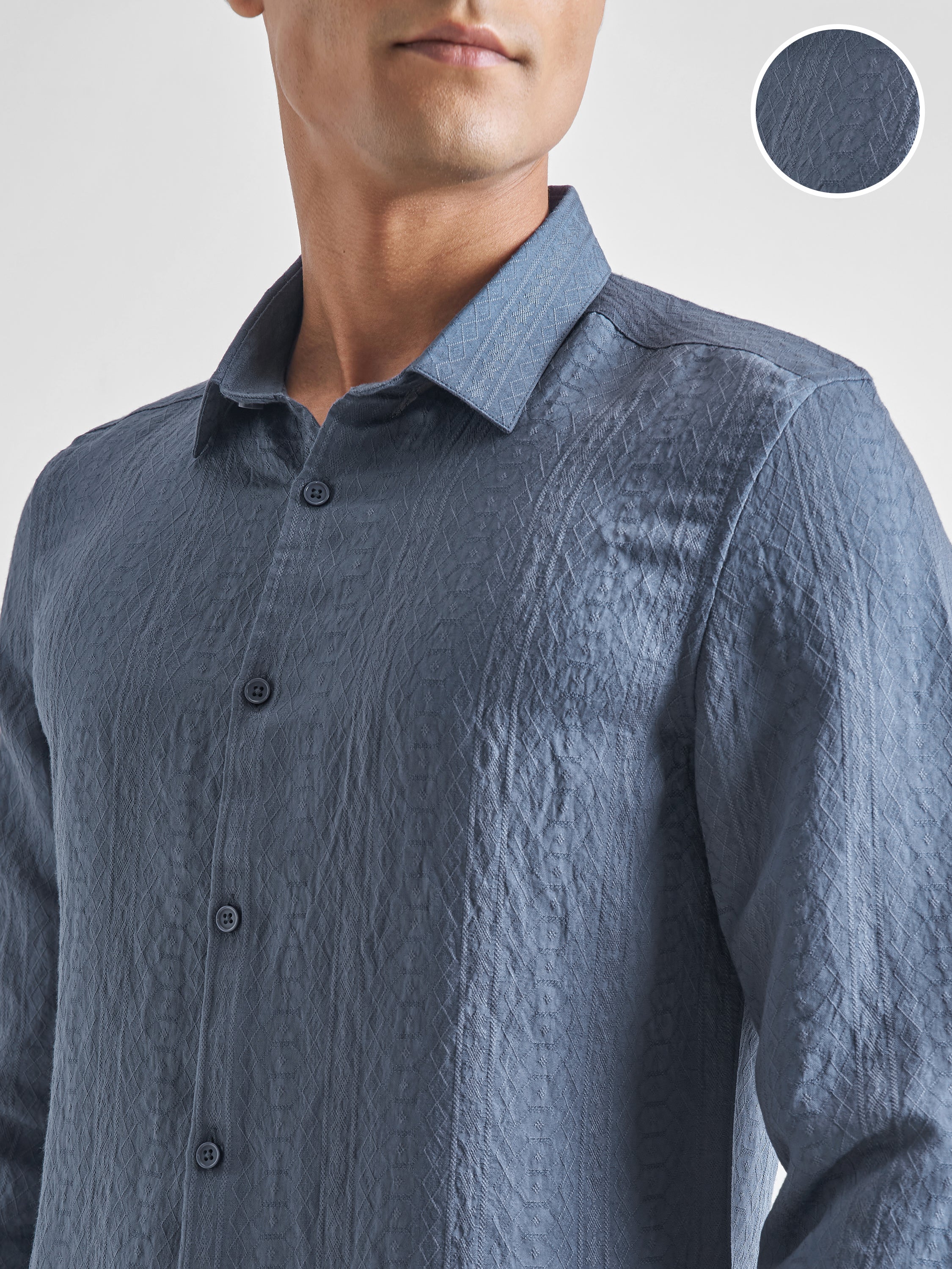 Highlander Men Navy Blue Crushed Slim Fit Casual Shirt - Navy Blue - Image 5