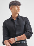 Highlander Men Black Crushed Slim Fit Casual Shirt - Black - Image 1