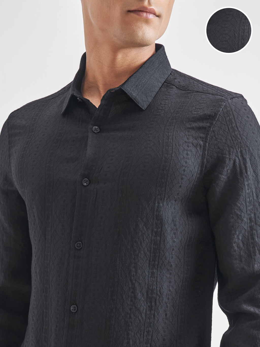 Highlander Men Black Crushed Slim Fit Casual Shirt - Black - Image 5