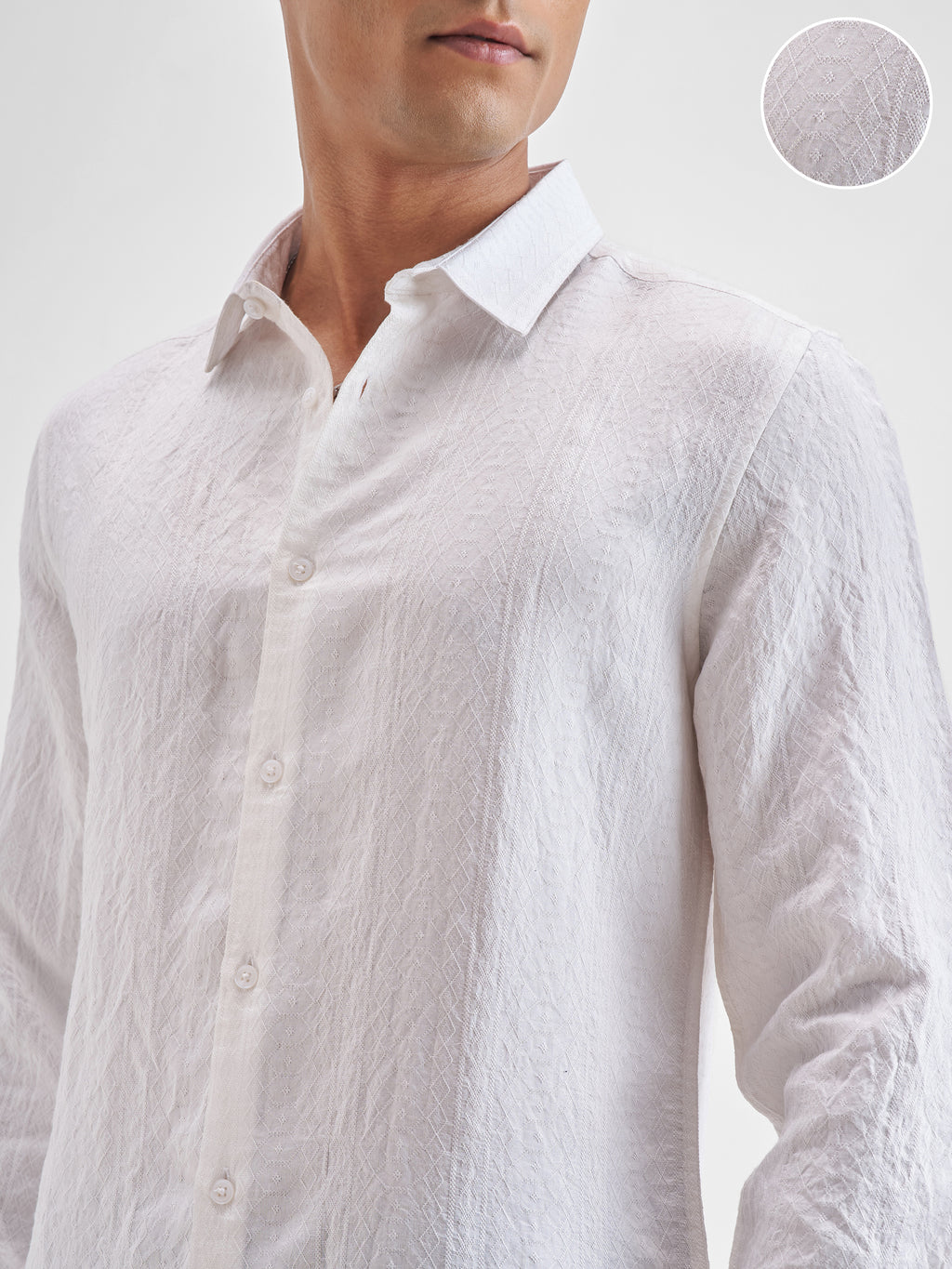 Highlander Men White Crushed Slim Fit Casual Shirt - White - Image 5