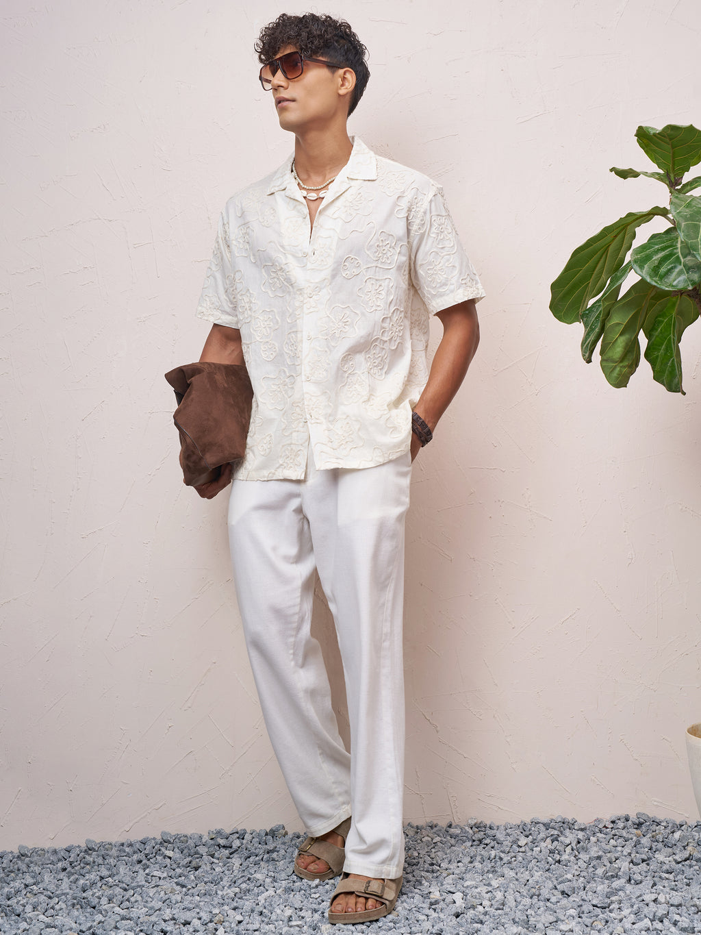 Highlander Men Cream Embroidered Relaxed Fit Casual Shirt - Cream - Image 2
