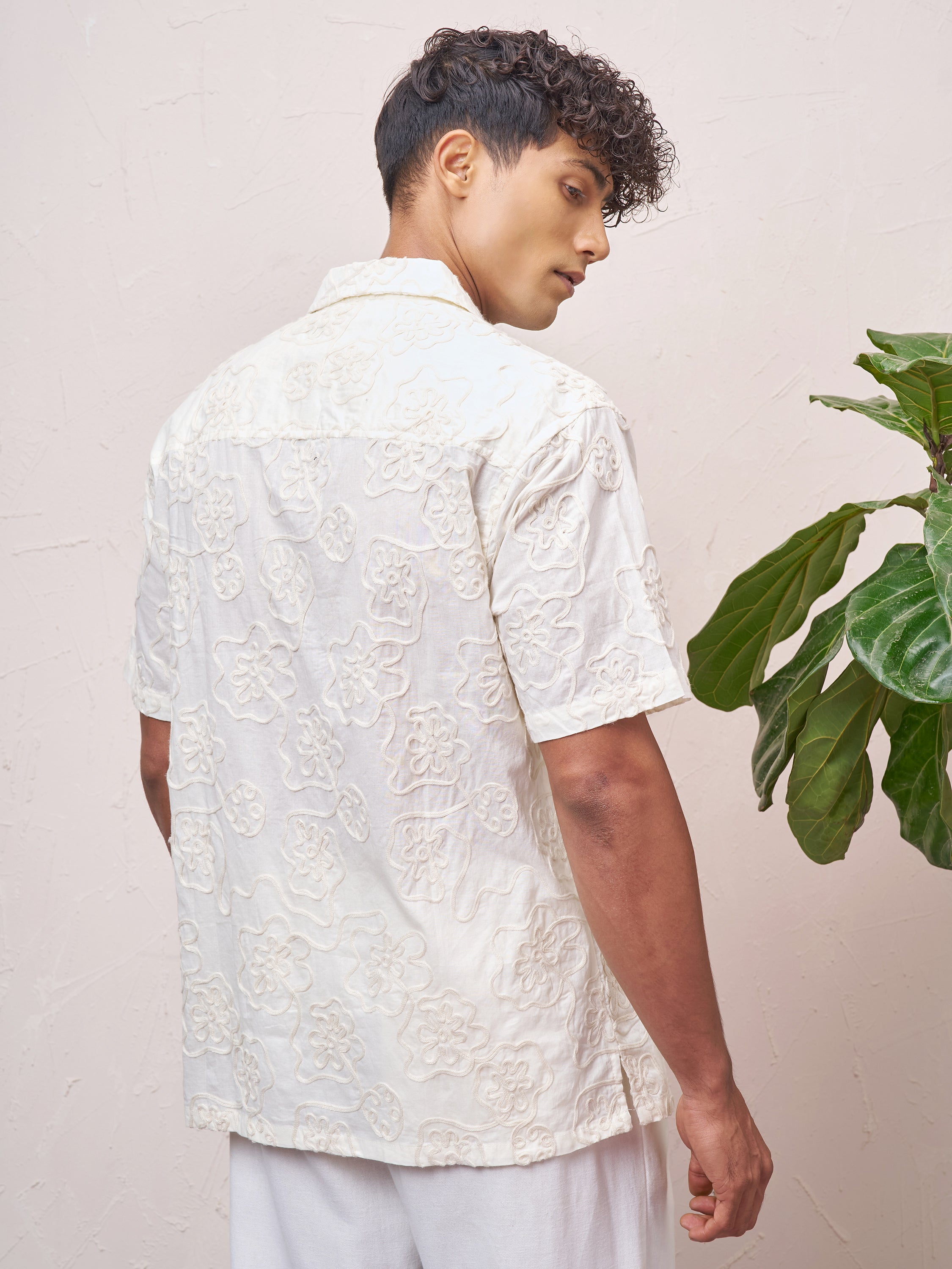Highlander Men Cream Embroidered Relaxed Fit Casual Shirt - Cream - Image 3