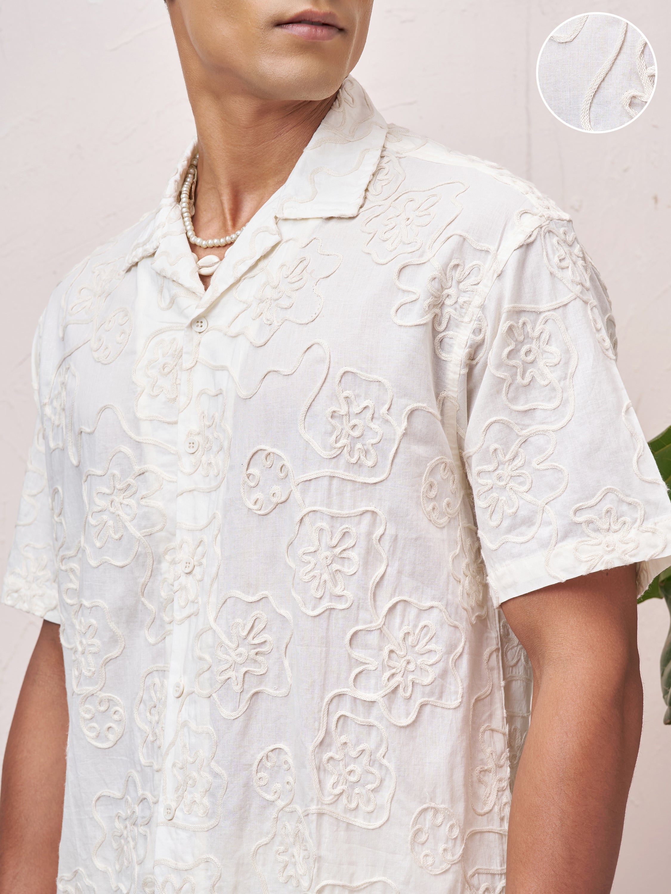 Highlander Men Cream Embroidered Relaxed Fit Casual Shirt - Cream - Image 5