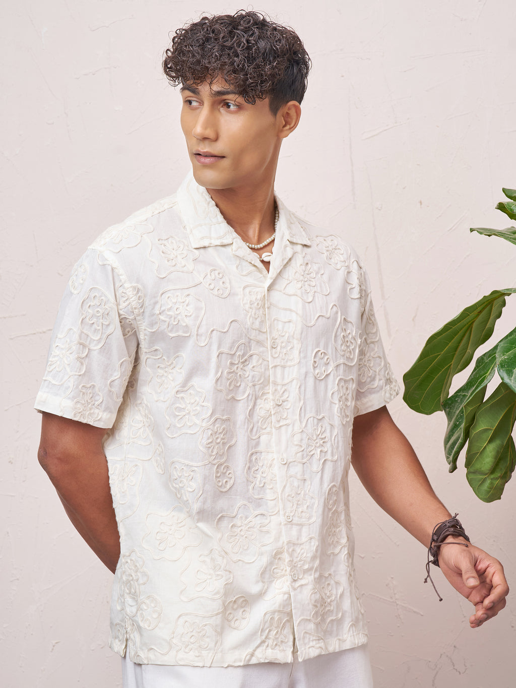 Highlander Men Cream Embroidered Relaxed Fit Casual Shirt - Cream - Image 6
