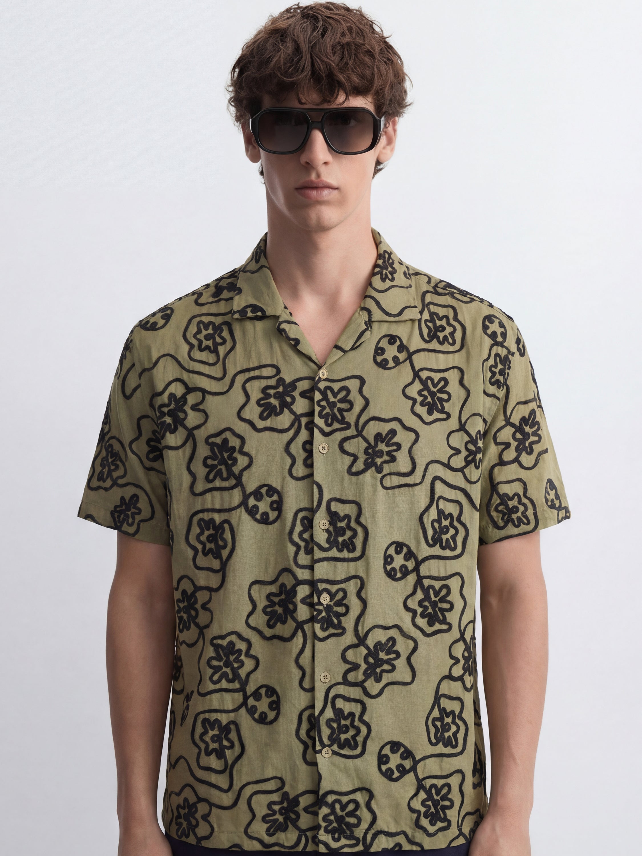 Highlander Men Olive Self Design Relaxed Fit Casual Shirt - Olive - Image 1