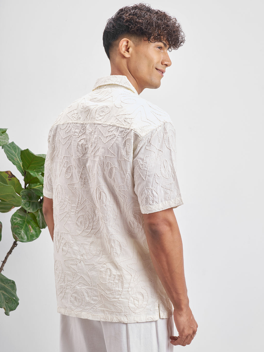 Highlander Men Cream Embroidered Relaxed Fit Casual Shirt - Cream - Image 3