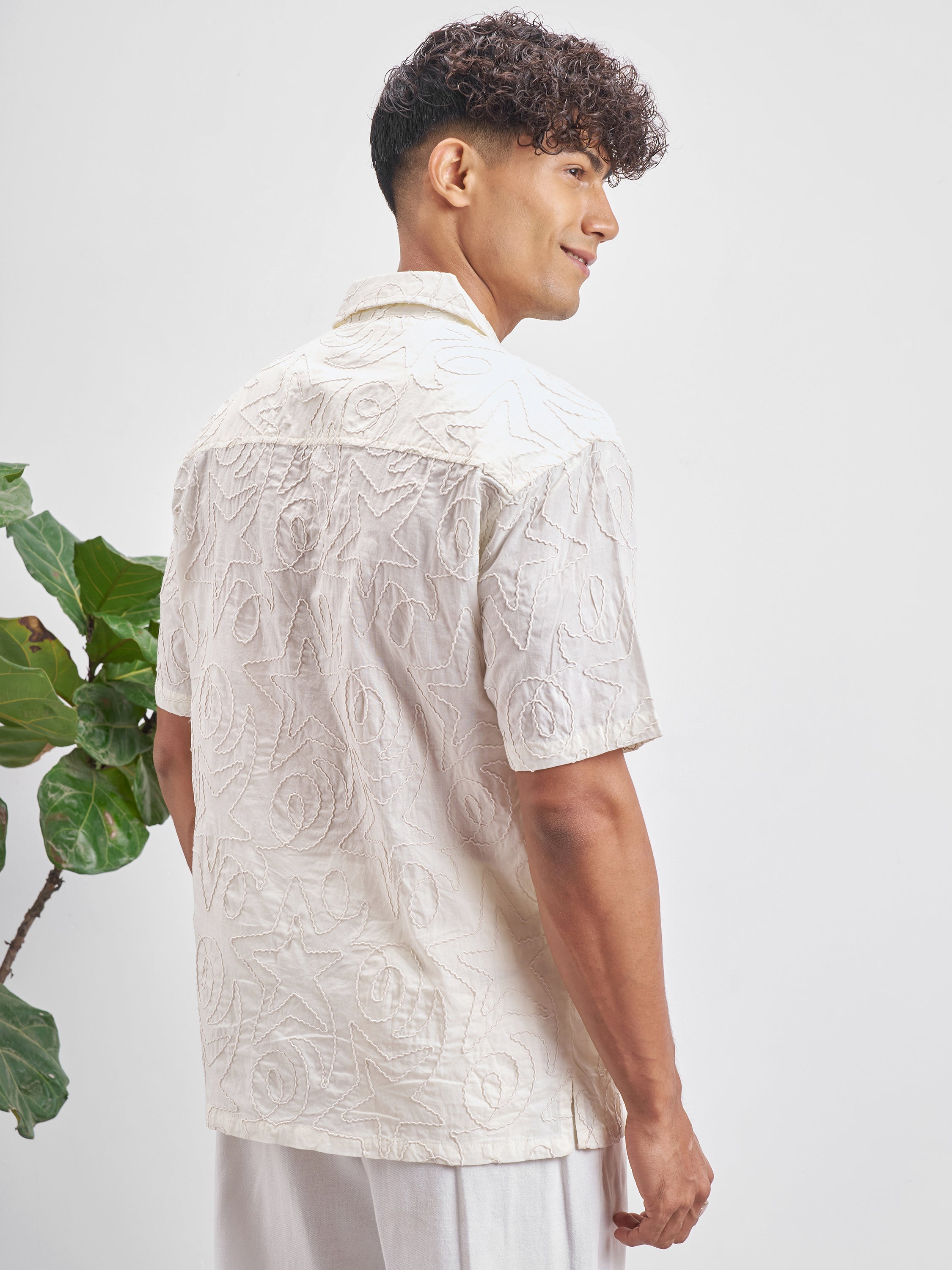 Highlander Men Cream Embroidered Relaxed Fit Casual Shirt - Cream - Image 3