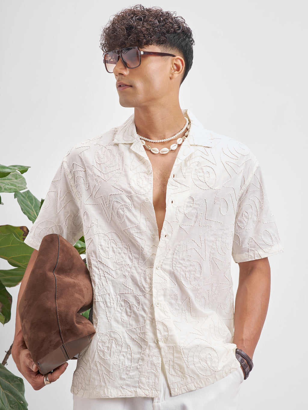 Highlander Men Cream Embroidered Relaxed Fit Casual Shirt - Cream - Image 4