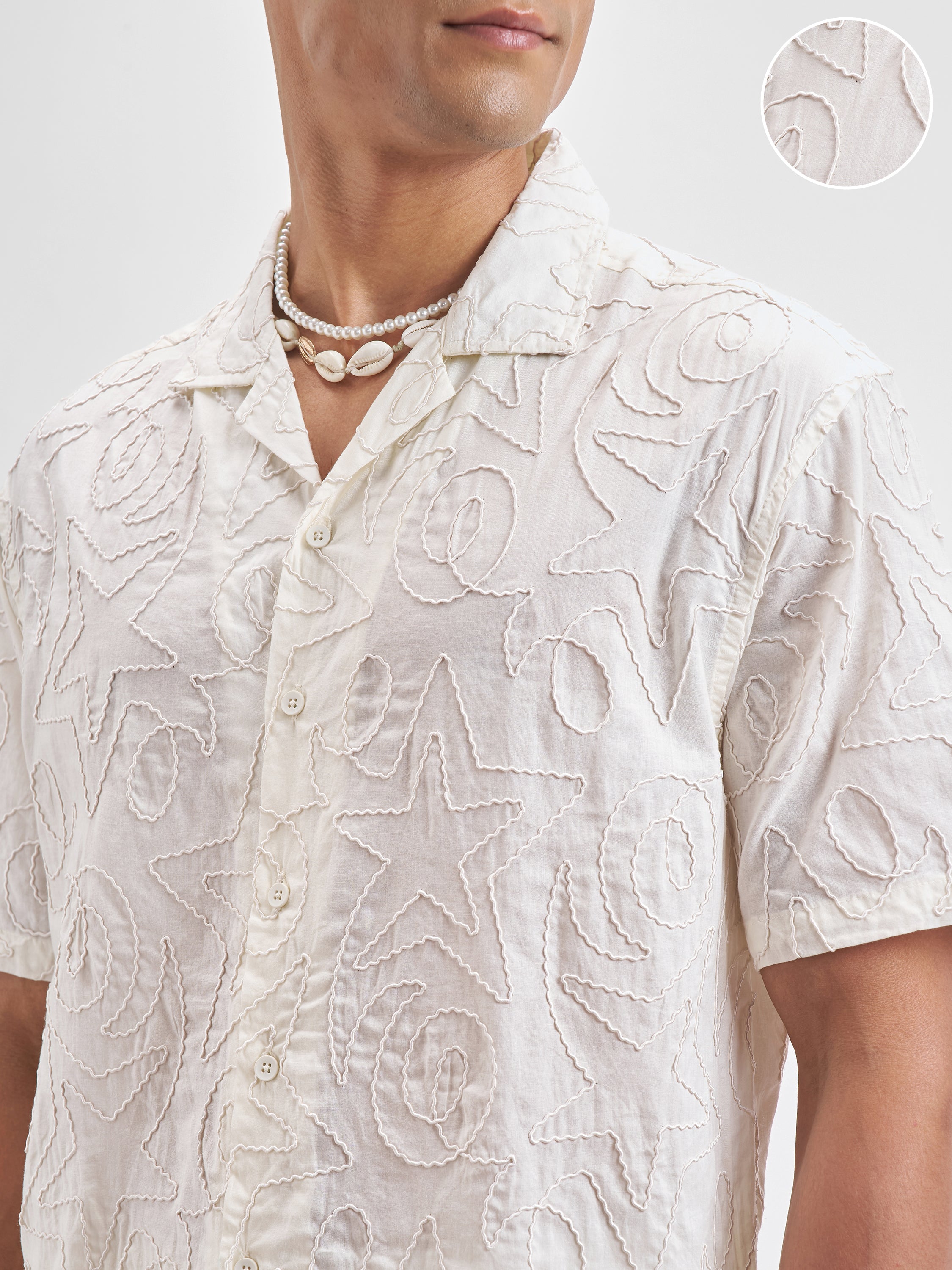 Highlander Men Cream Embroidered Relaxed Fit Casual Shirt - Cream - Image 5