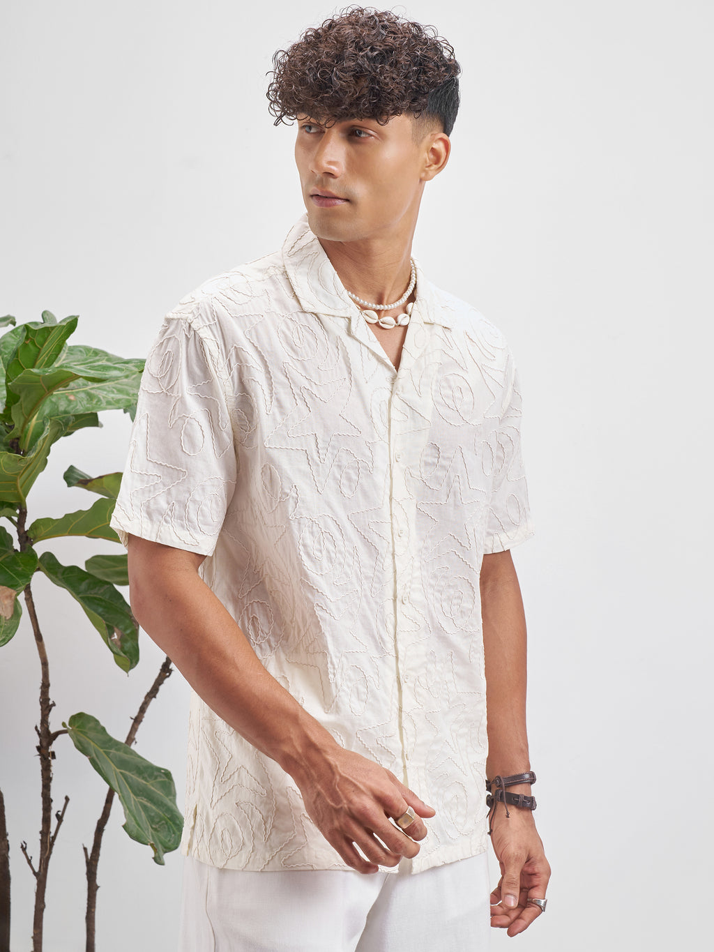 Highlander Men Cream Embroidered Relaxed Fit Casual Shirt - Cream - Image 6