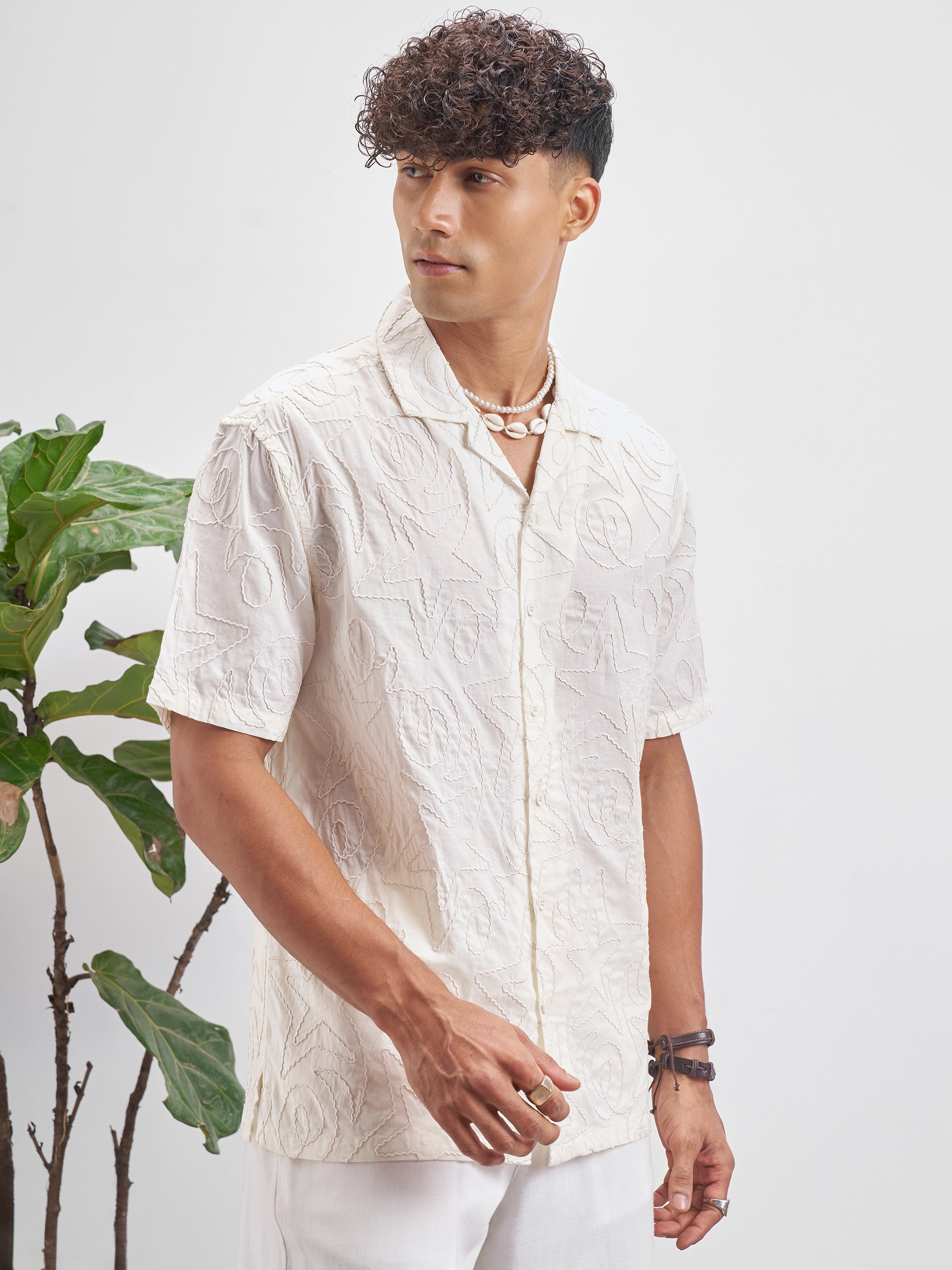 Highlander Men Cream Embroidered Relaxed Fit Casual Shirt - Cream - Image 6