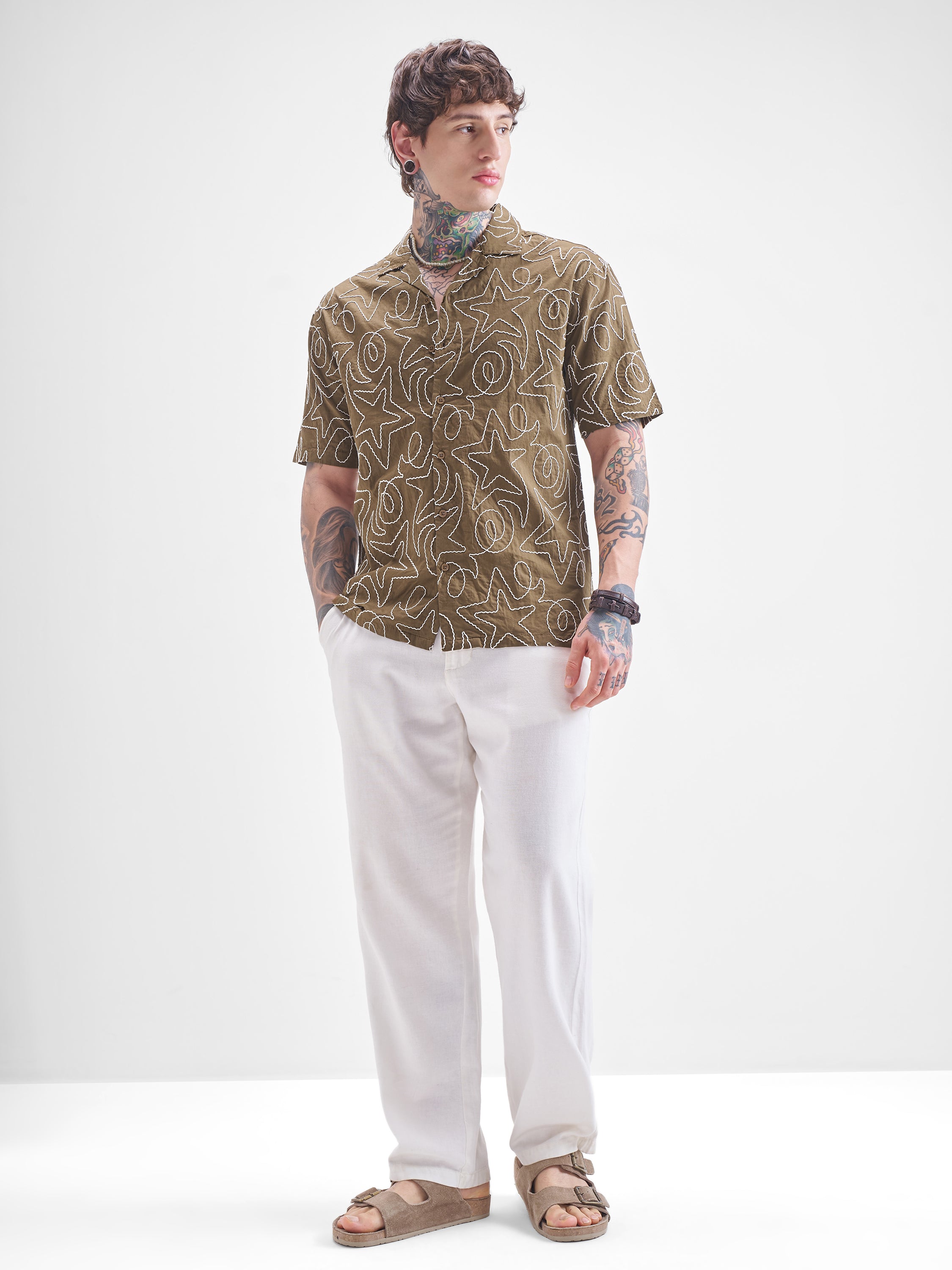 Highlander Men Brown Self Design Relaxed Fit Casual Shirt - Brown - Image 2