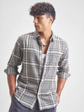 Highlander Men Grey Checked Slim Fit Casual Shirt - Grey - Image 1