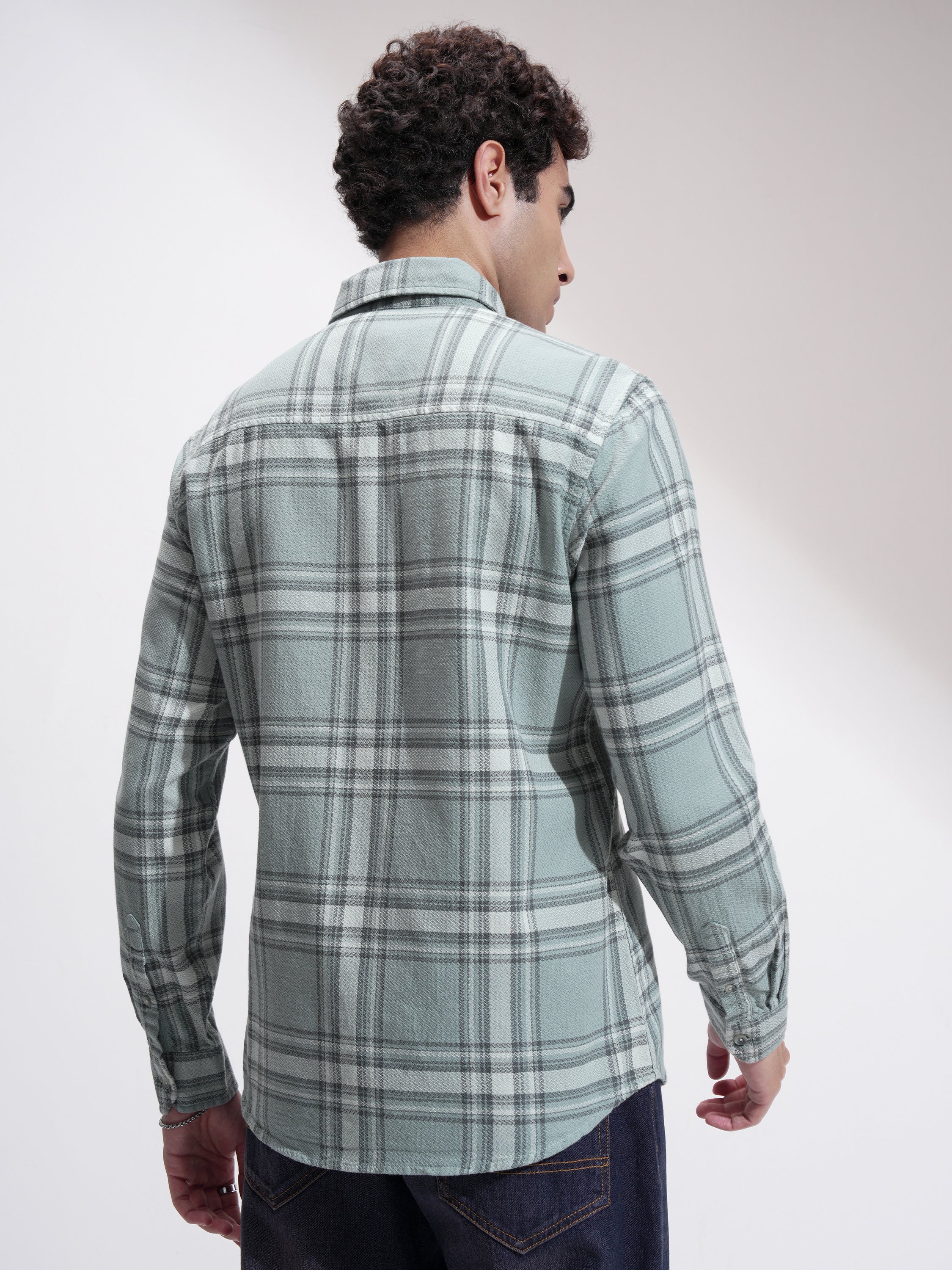 Highlander Men Green Checked Slim Fit Casual Shirt - Green - Image 3