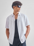 Highlander Men Off White Striped Oversized Fit Casual Shirt - Off White - Image 1