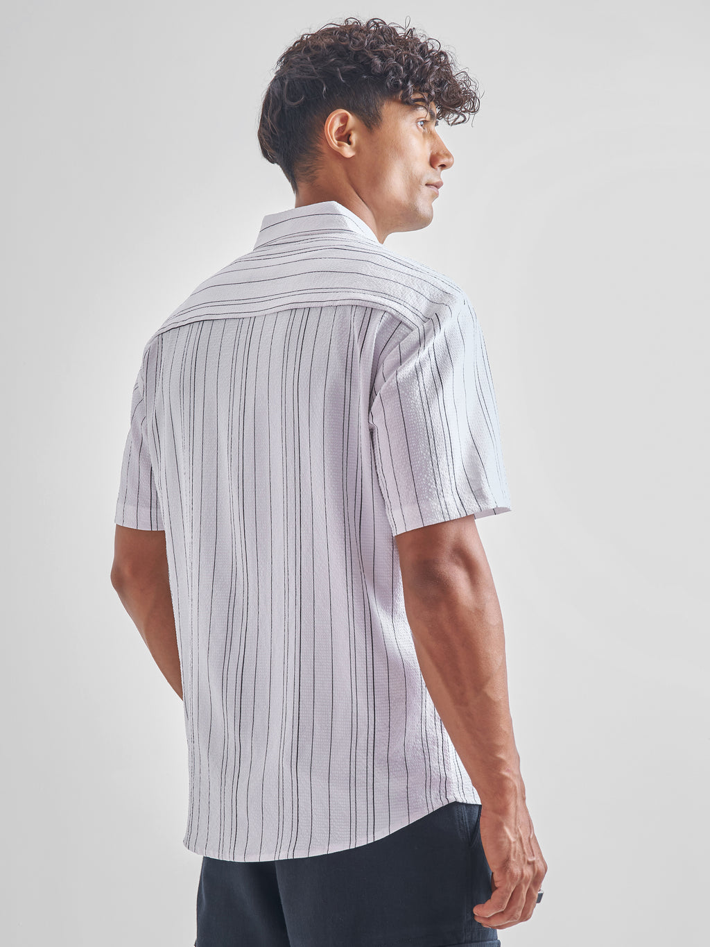 Highlander Men Off White Striped Oversized Fit Casual Shirt - Off White - Image 3