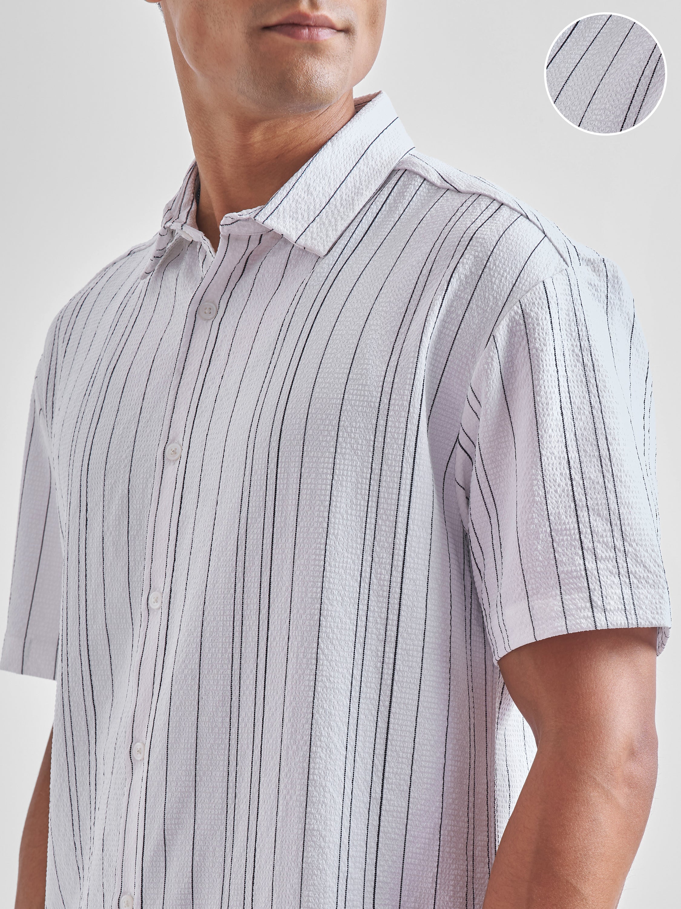 Highlander Men Off White Striped Oversized Fit Casual Shirt - Off White - Image 5