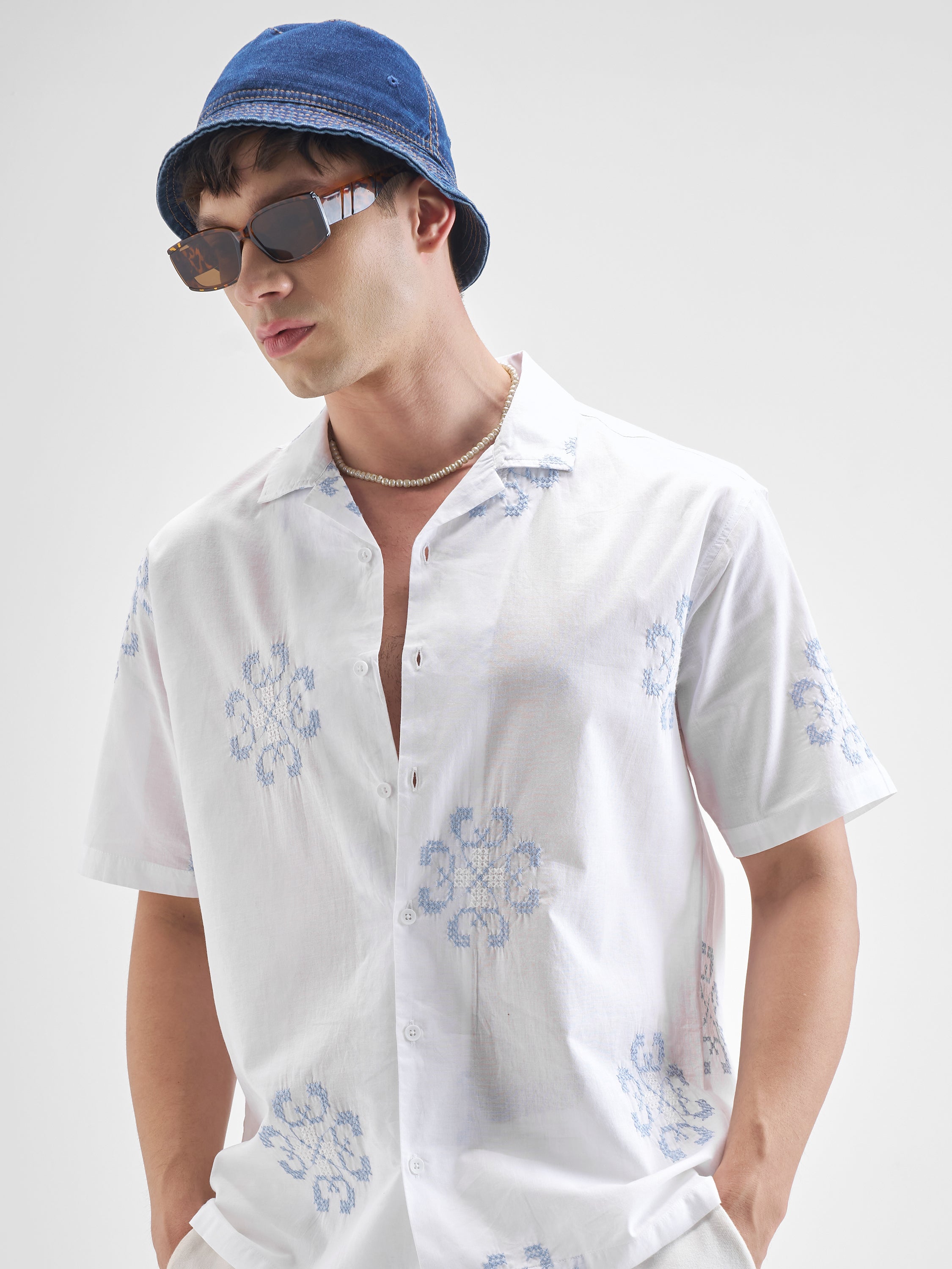 Highlander Men White Self Design Relaxed Fit Casual Shirt - White - Image 1