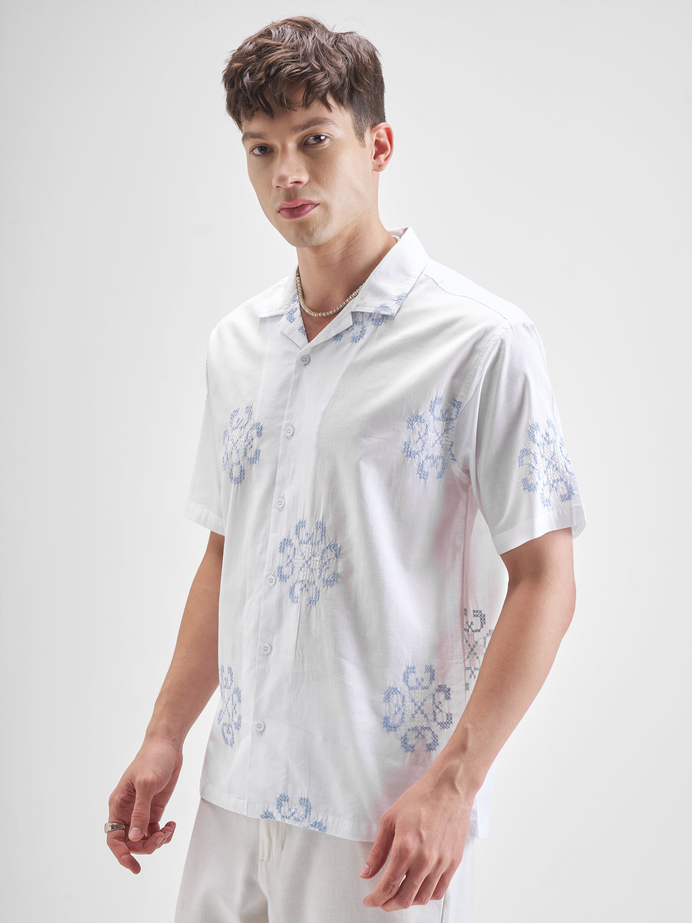 Highlander Men White Self Design Relaxed Fit Casual Shirt - White - Image 4