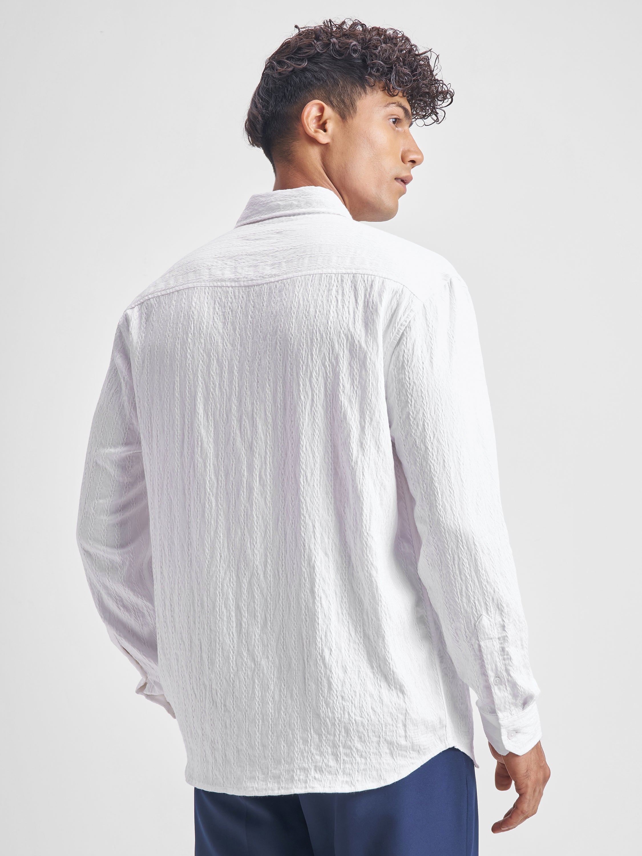Highlander Men White Crushed Regular Fit Casual Shirt - White - Image 3