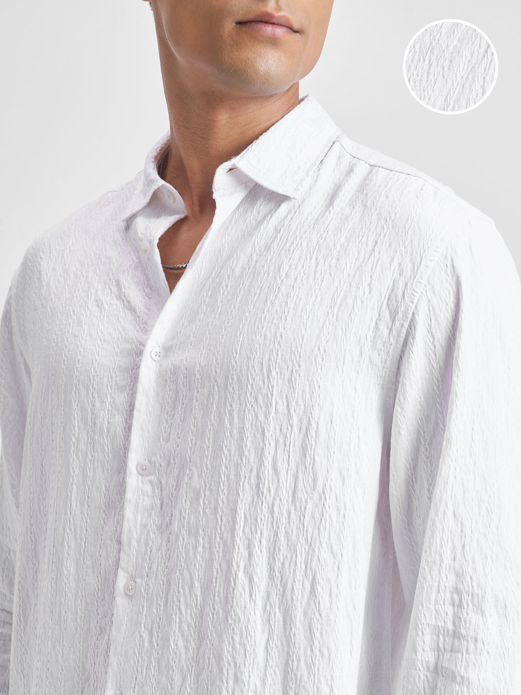 Highlander Men White Crushed Regular Fit Casual Shirt - White - Image 5