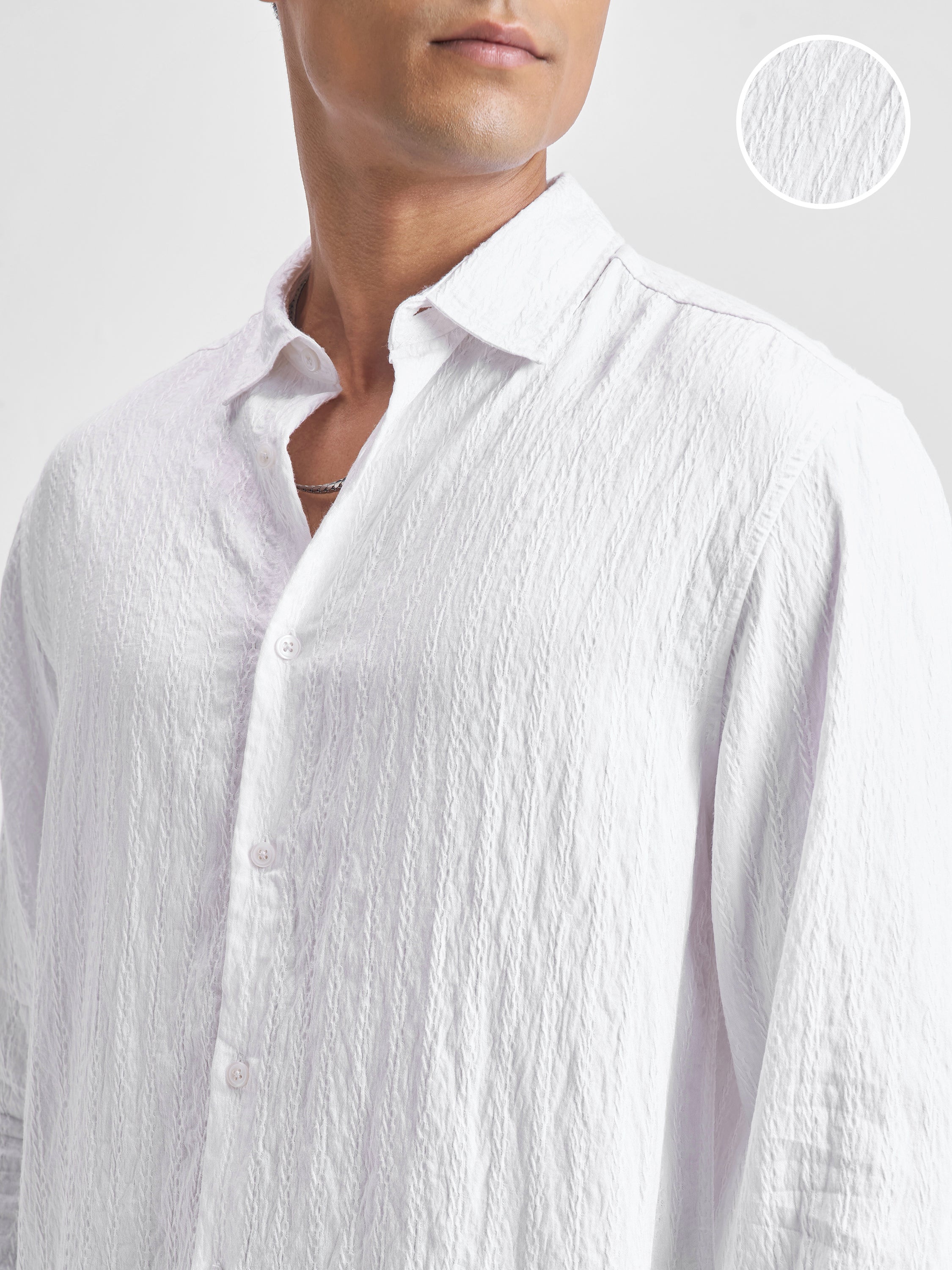 Highlander Men White Crushed Regular Fit Casual Shirt - White - Image 5