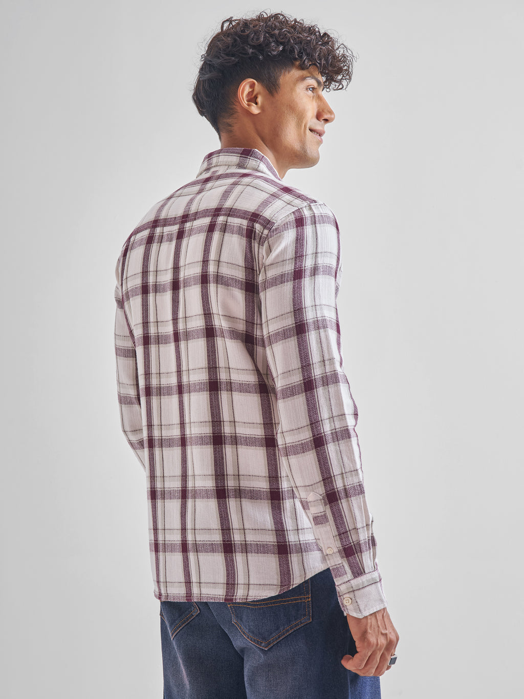 Highlander Men Maroon Checked Slim Fit Casual Shirt - Maroon - Image 3
