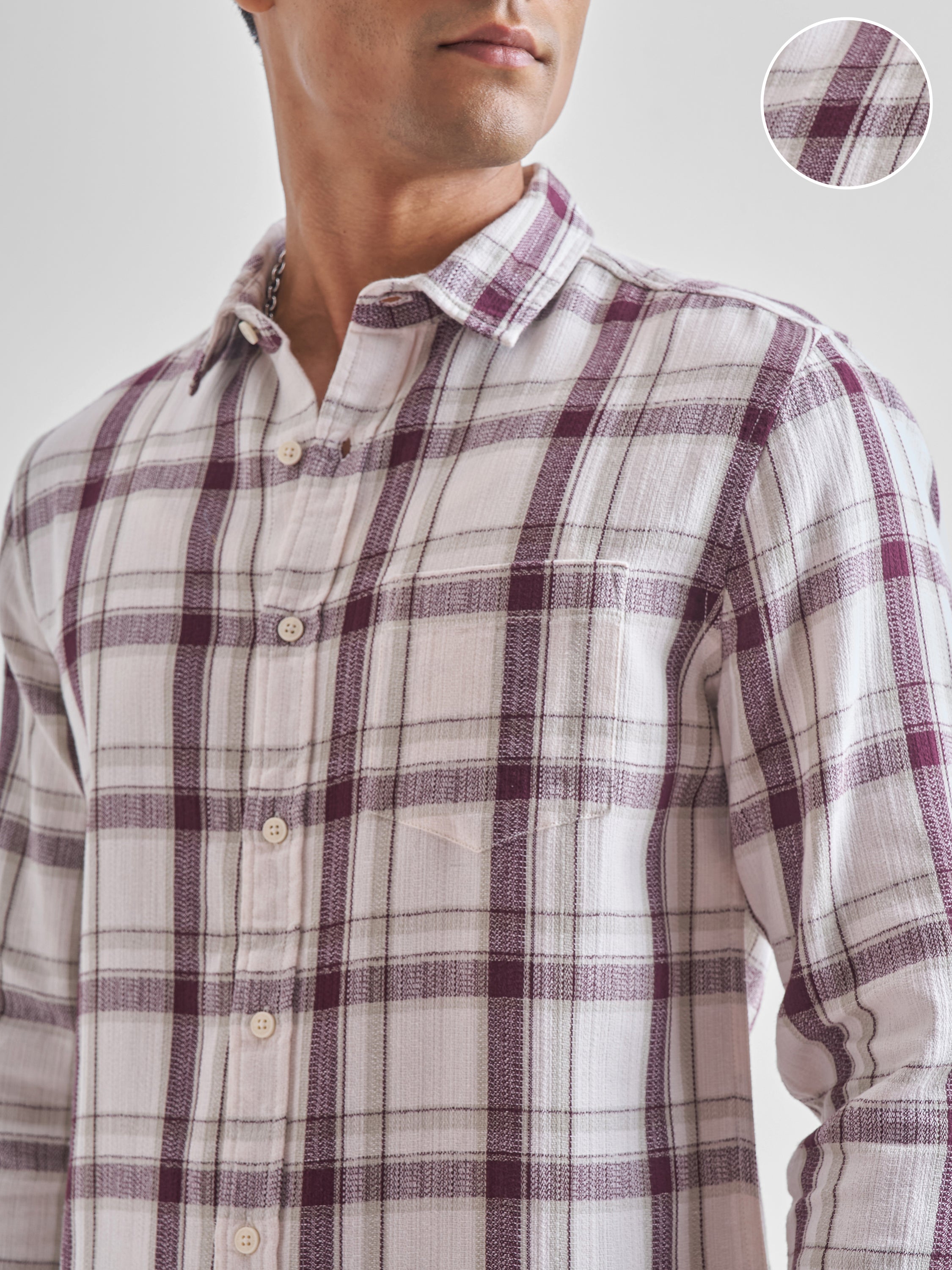 Highlander Men Maroon Checked Slim Fit Casual Shirt - Maroon - Image 5