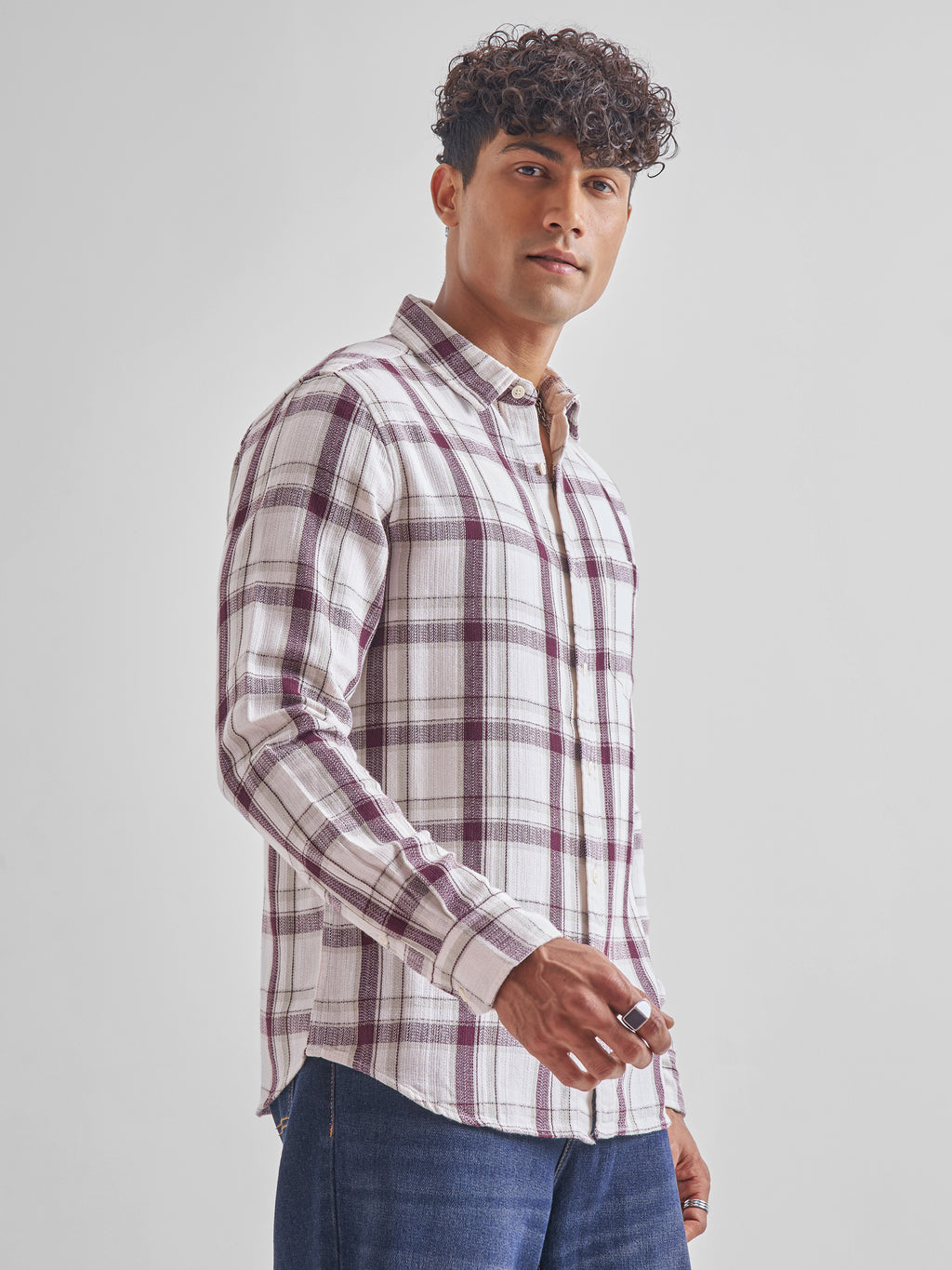 Highlander Men Maroon Checked Slim Fit Casual Shirt - Maroon - Image 6