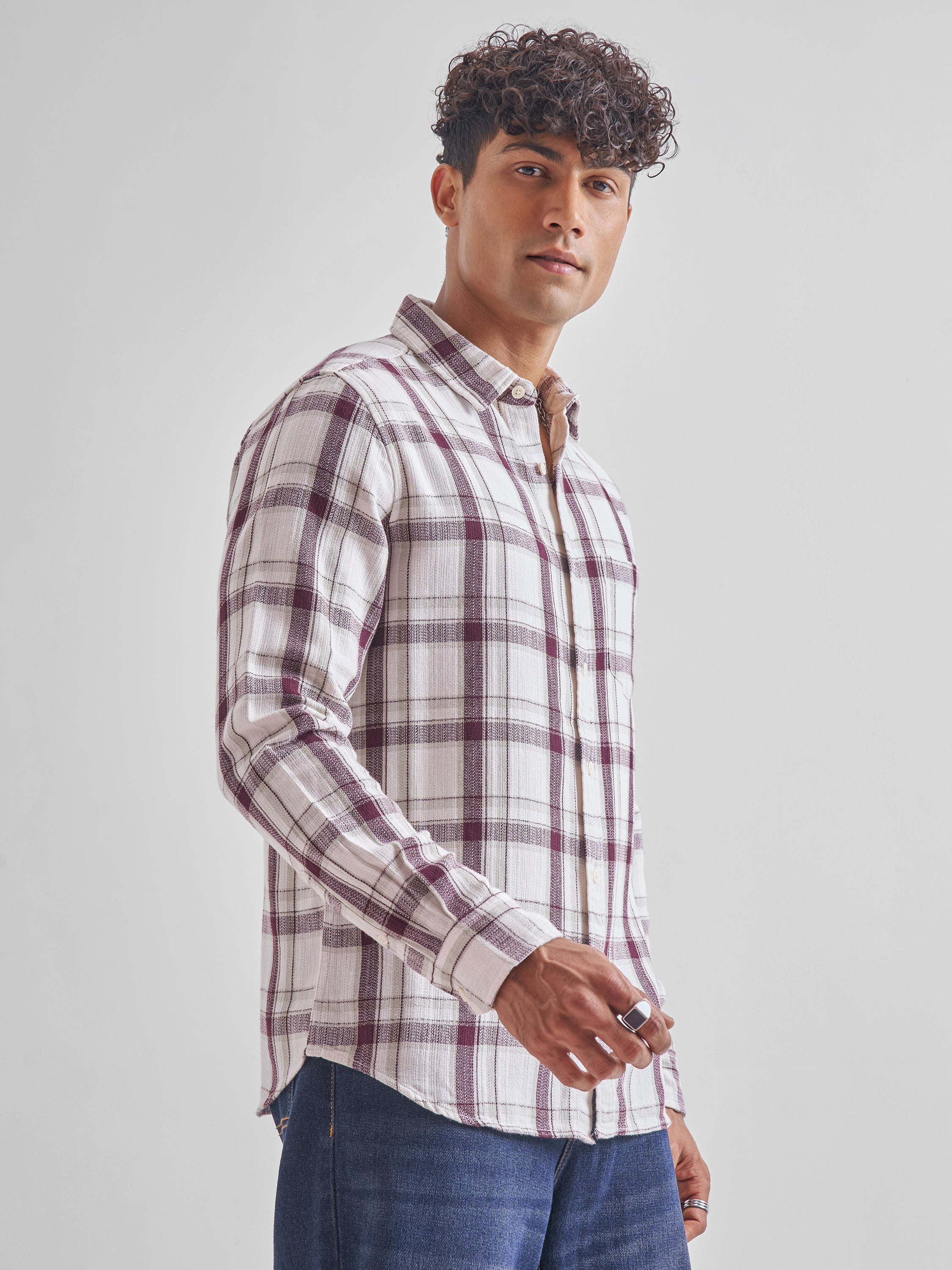 Highlander Men Maroon Checked Slim Fit Casual Shirt - Maroon - Image 6