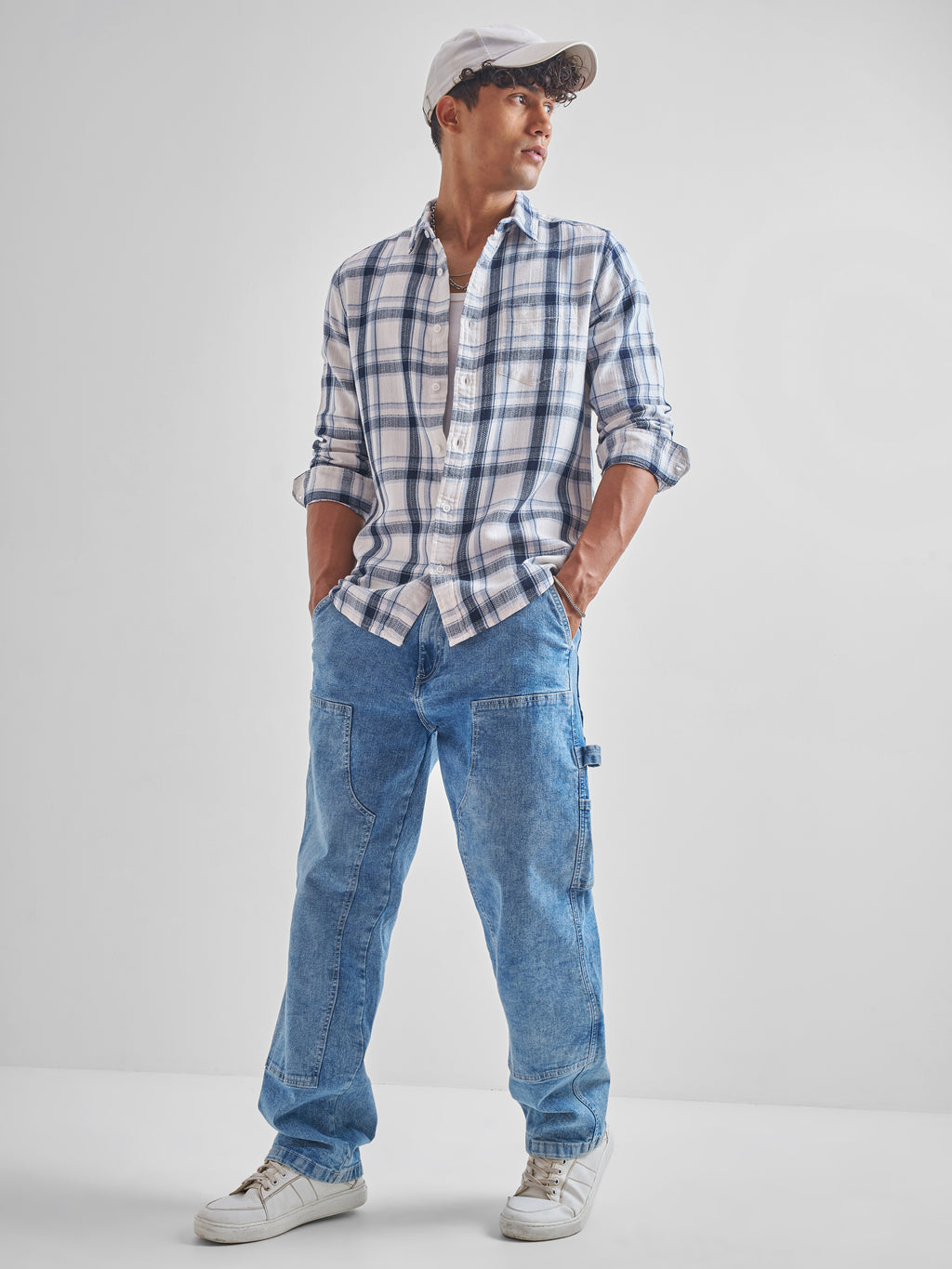 Highlander Men White Checked Slim Fit Casual Shirt - White - Image 2