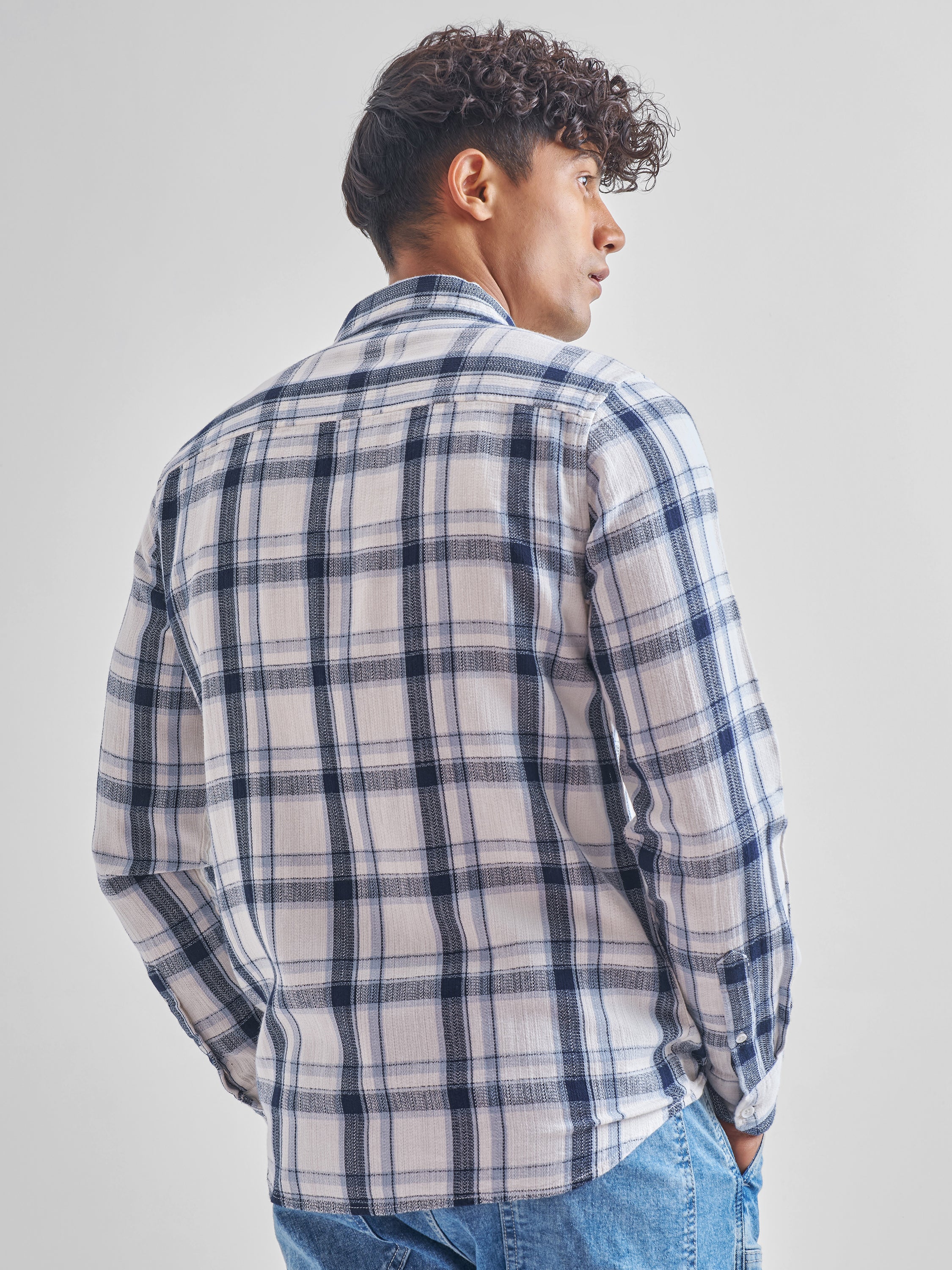Highlander Men White Checked Slim Fit Casual Shirt - White - Image 3