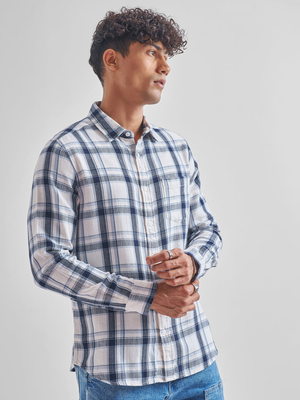 Highlander Men White Checked Slim Fit Casual Shirt - White - Image 6