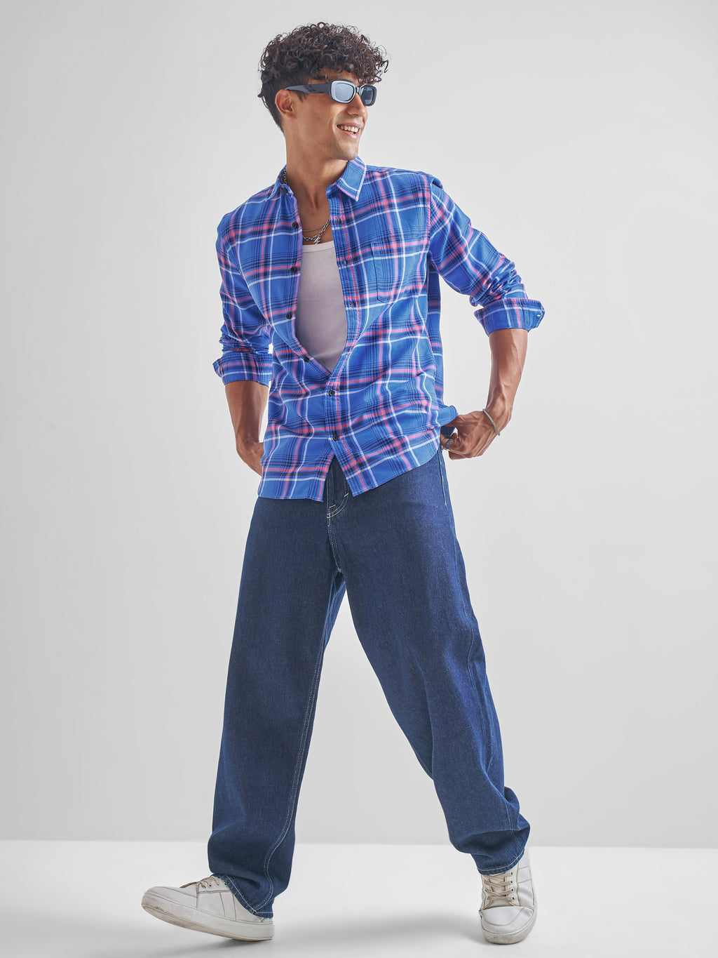 Highlander Men Blue Checked Slim Fit Casual Shirt - Blue - Image 2