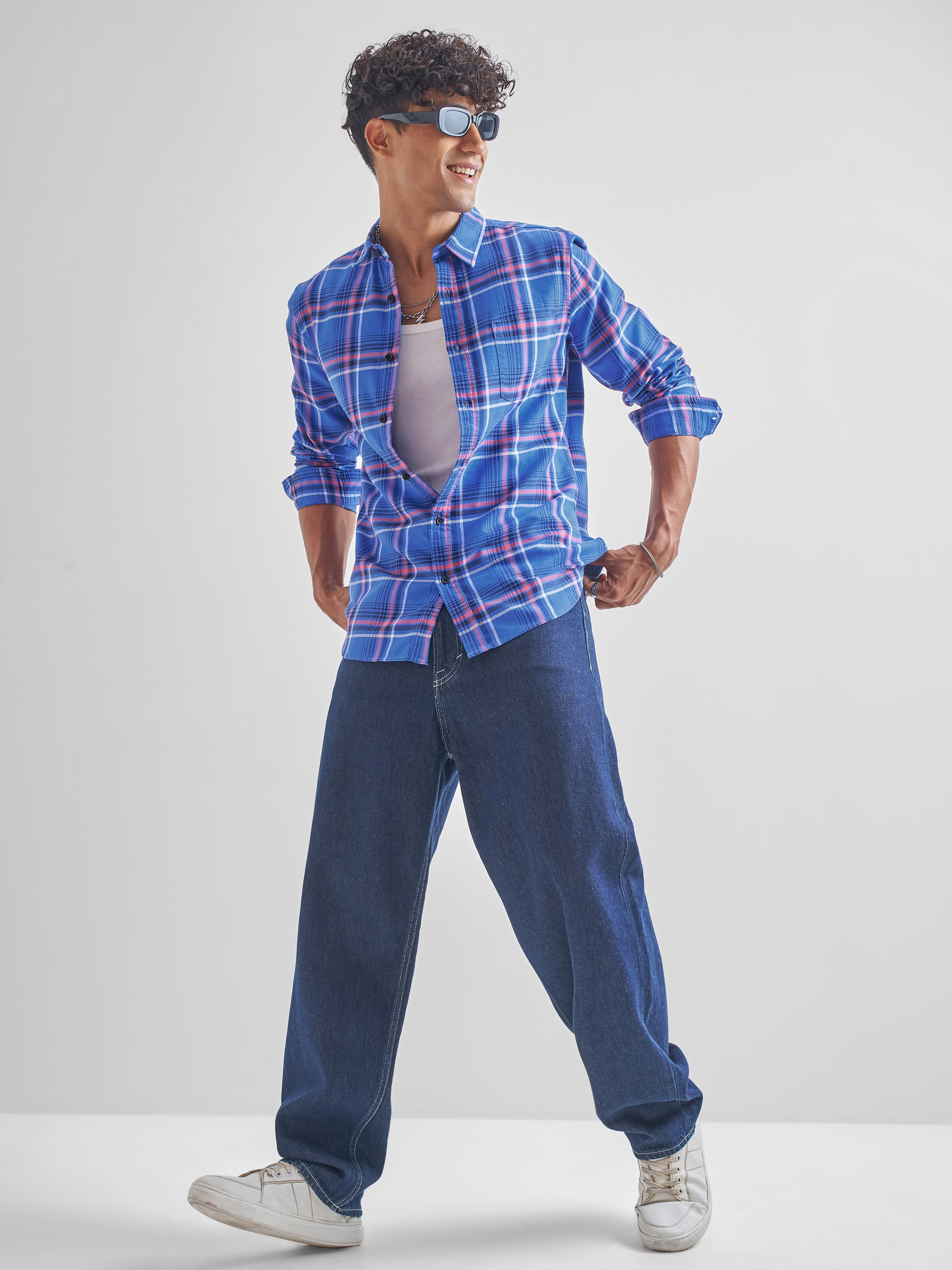 Highlander Men Blue Checked Slim Fit Casual Shirt - Blue - Image 2